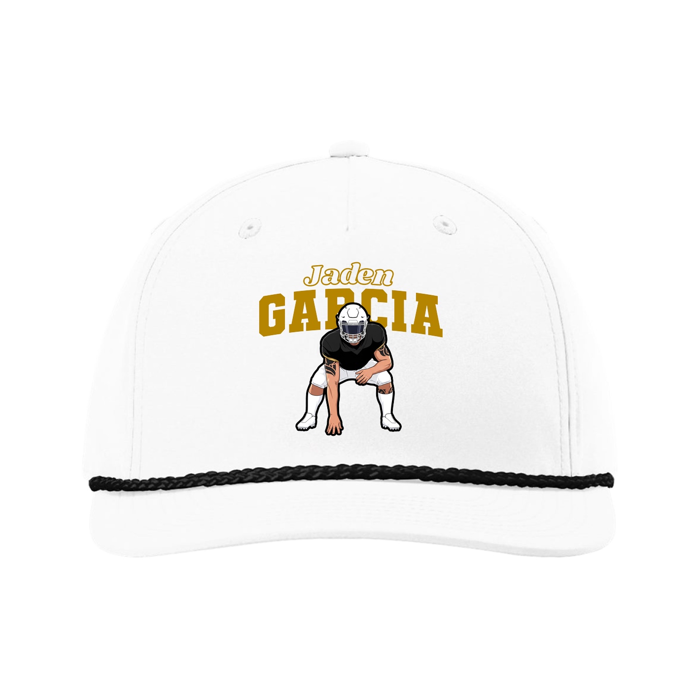 Five-Panel Classic Rope Cap — Name Arch in White