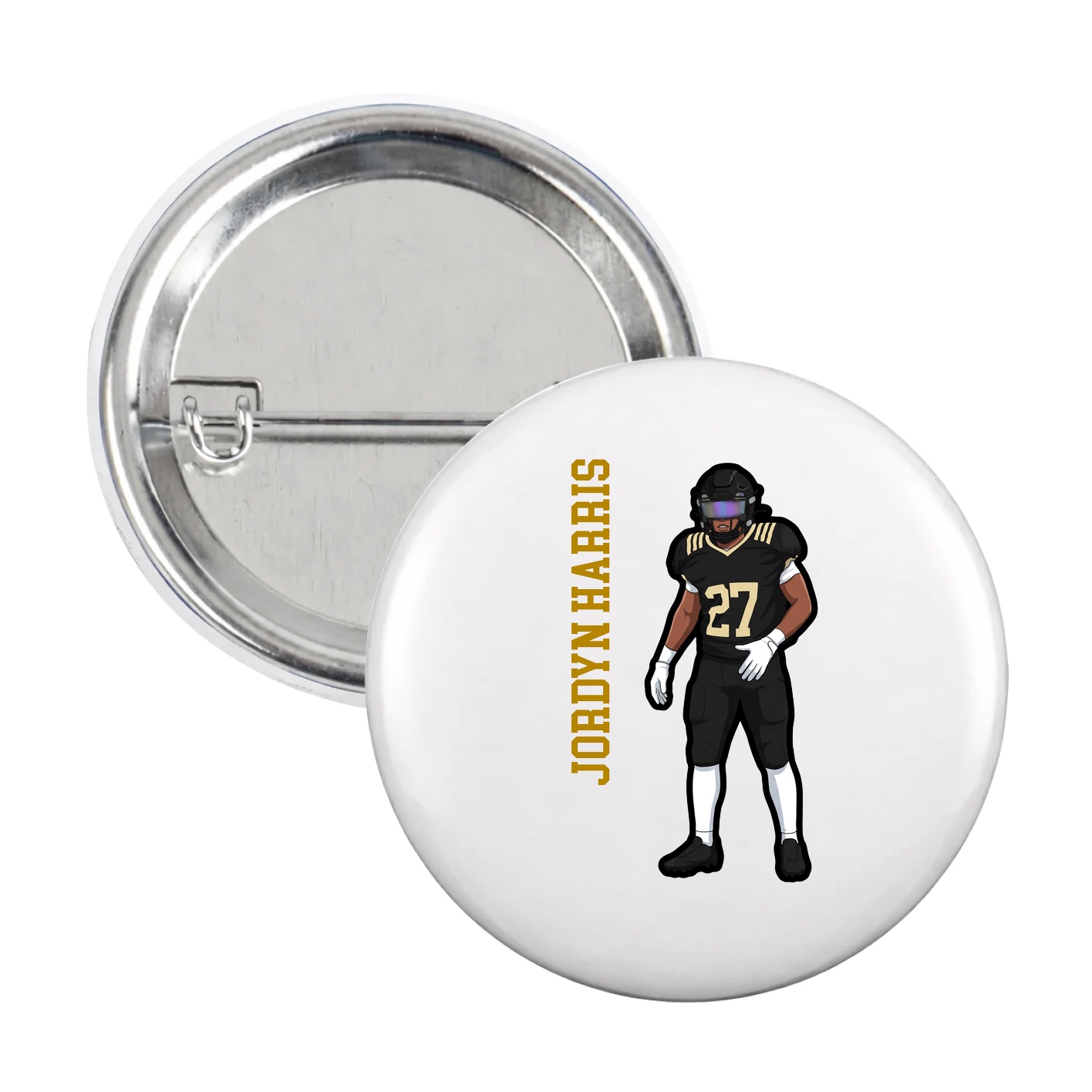 Game Day Button — Name Vertical in White