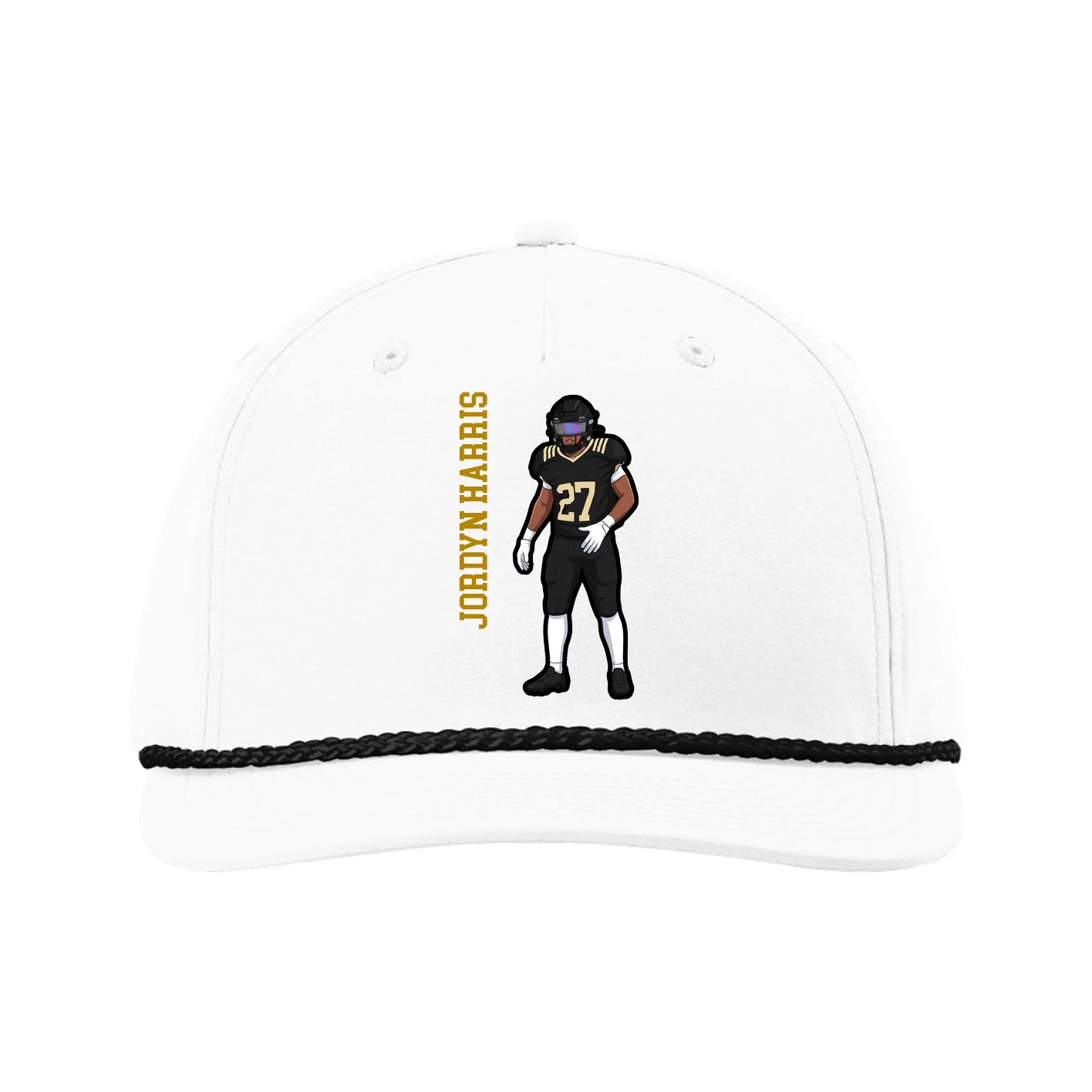 Five-Panel Classic Rope Cap — Name Vertical in White