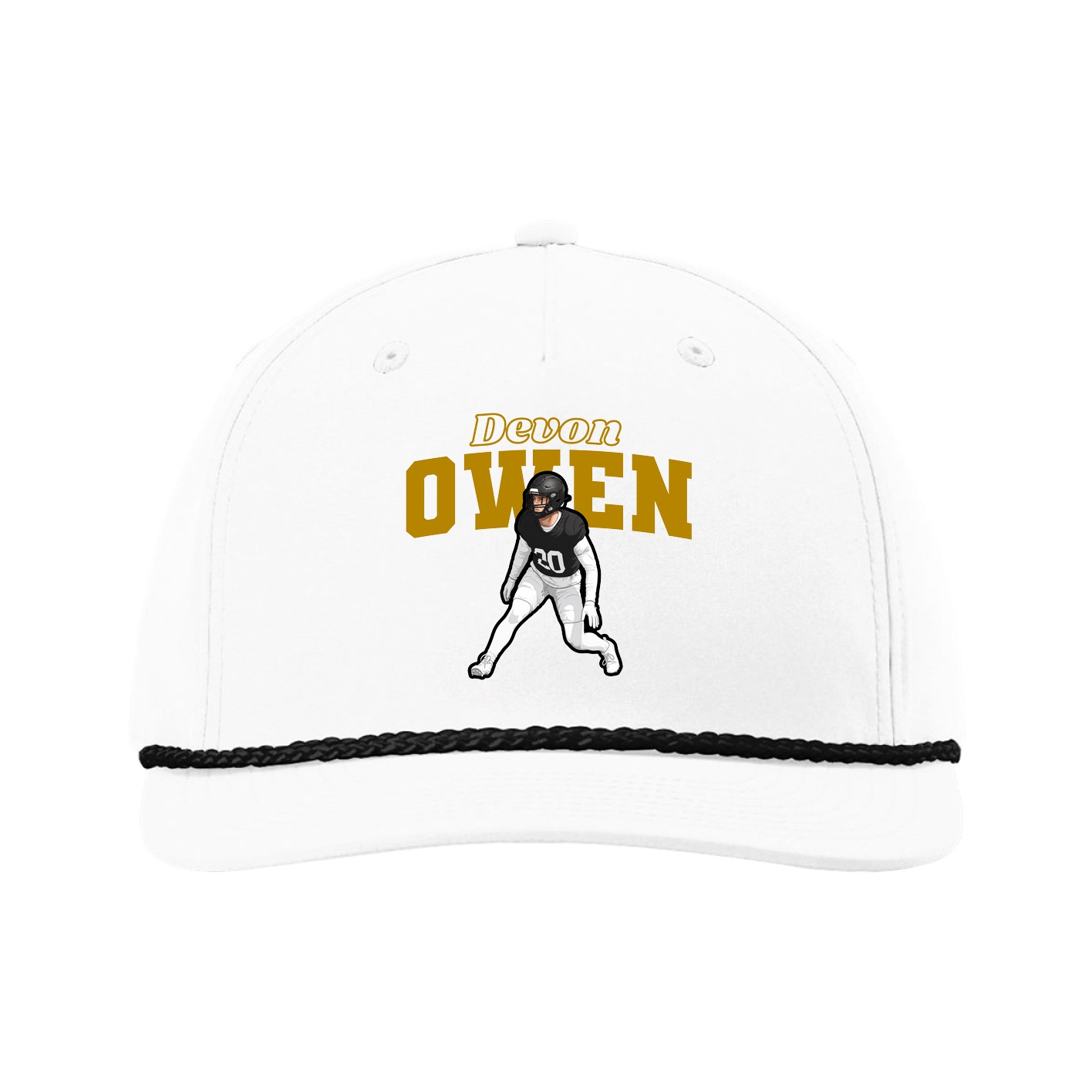Five-Panel Classic Rope Cap — Name Arch in White