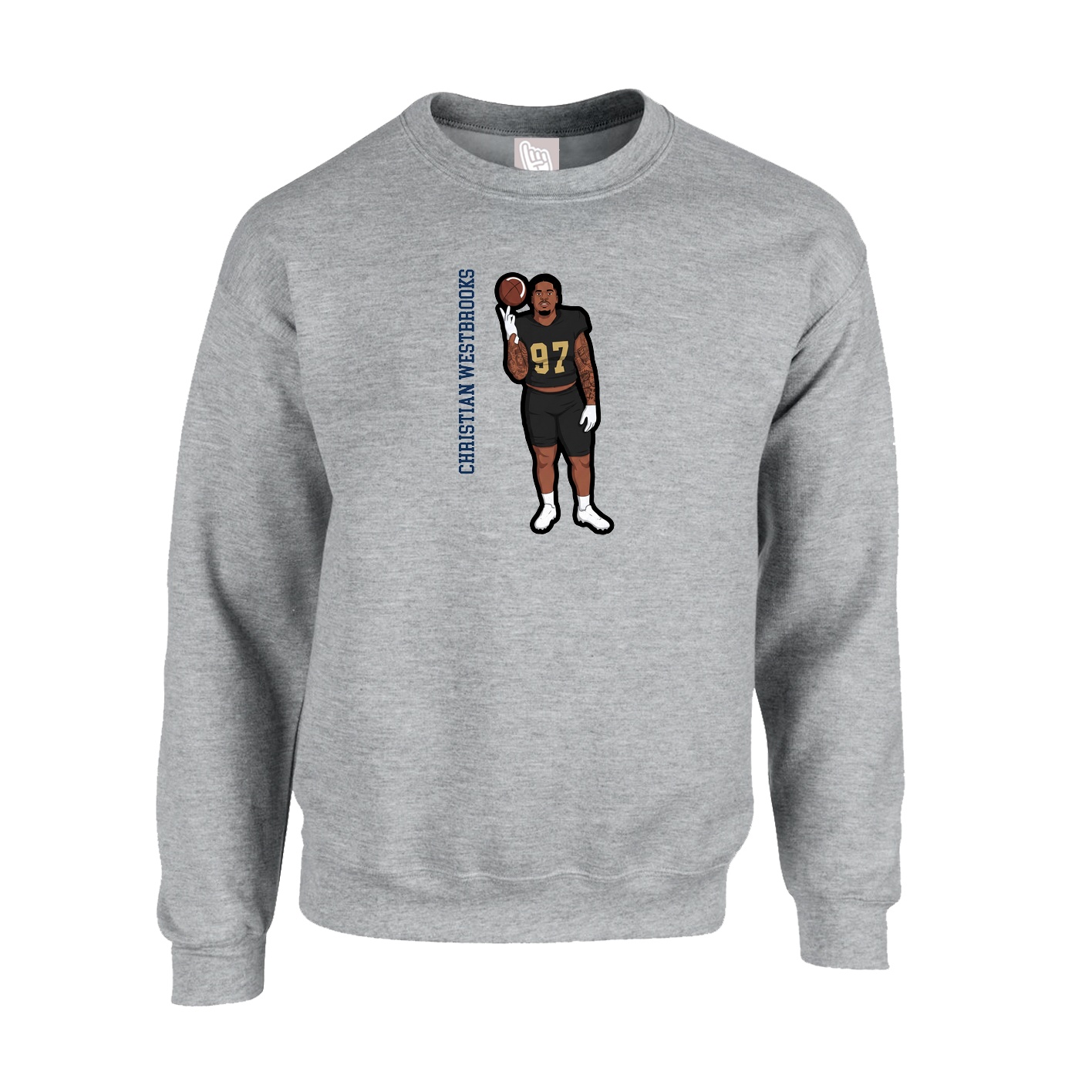 Fleece Crew — Name Vertical in Grey