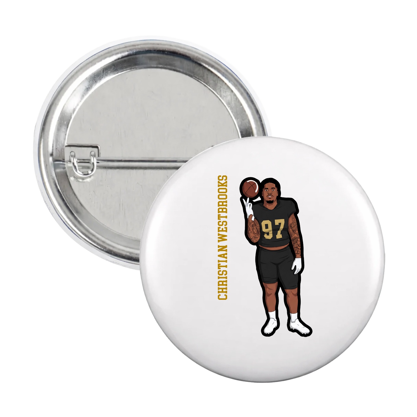 Game Day Button — Name Vertical in White