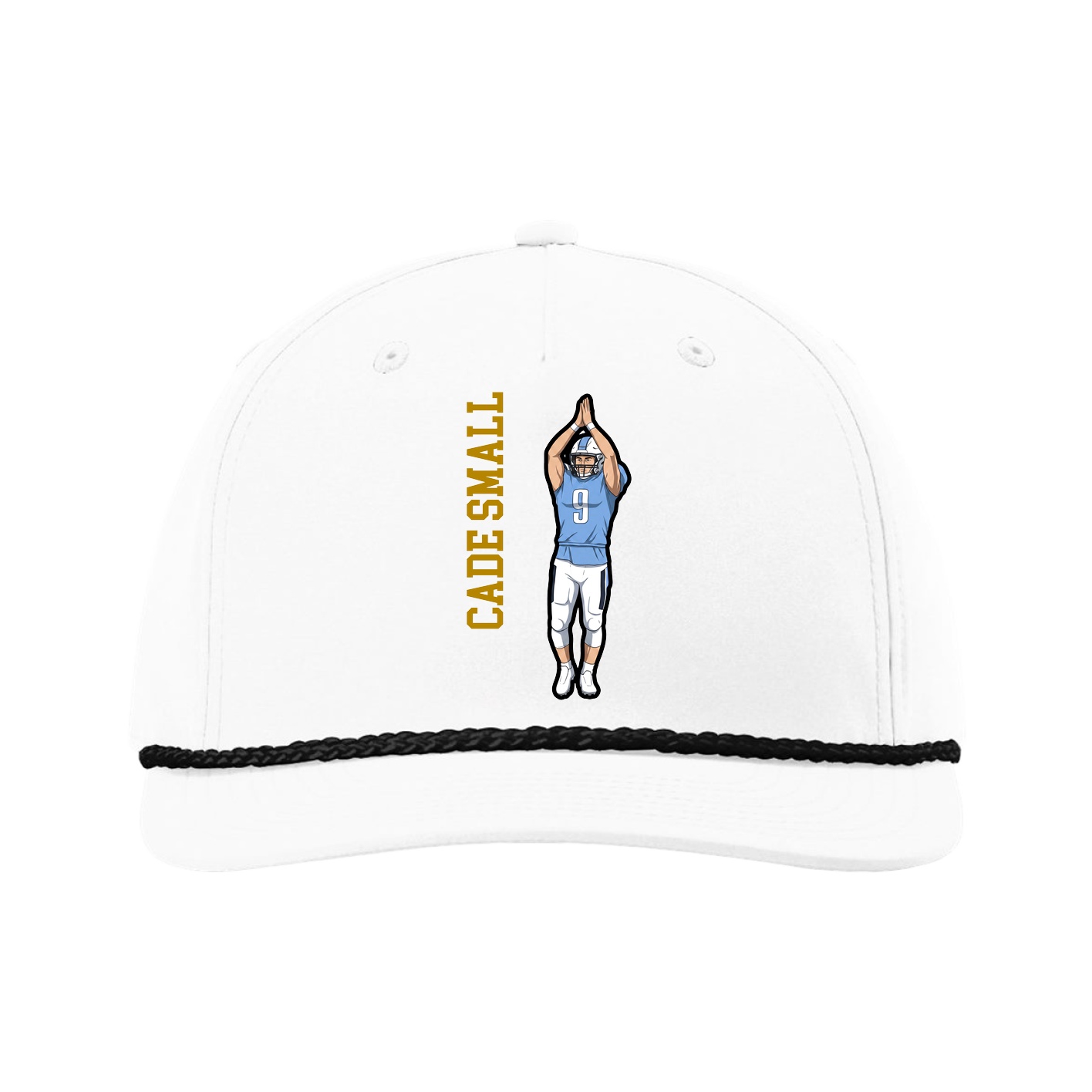 Five-Panel Classic Rope Cap — Name Vertical in White
