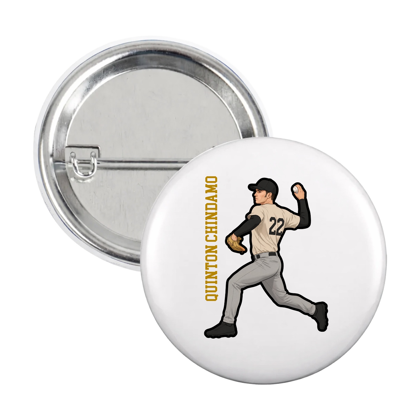 Game Day Button — Name Vertical in White