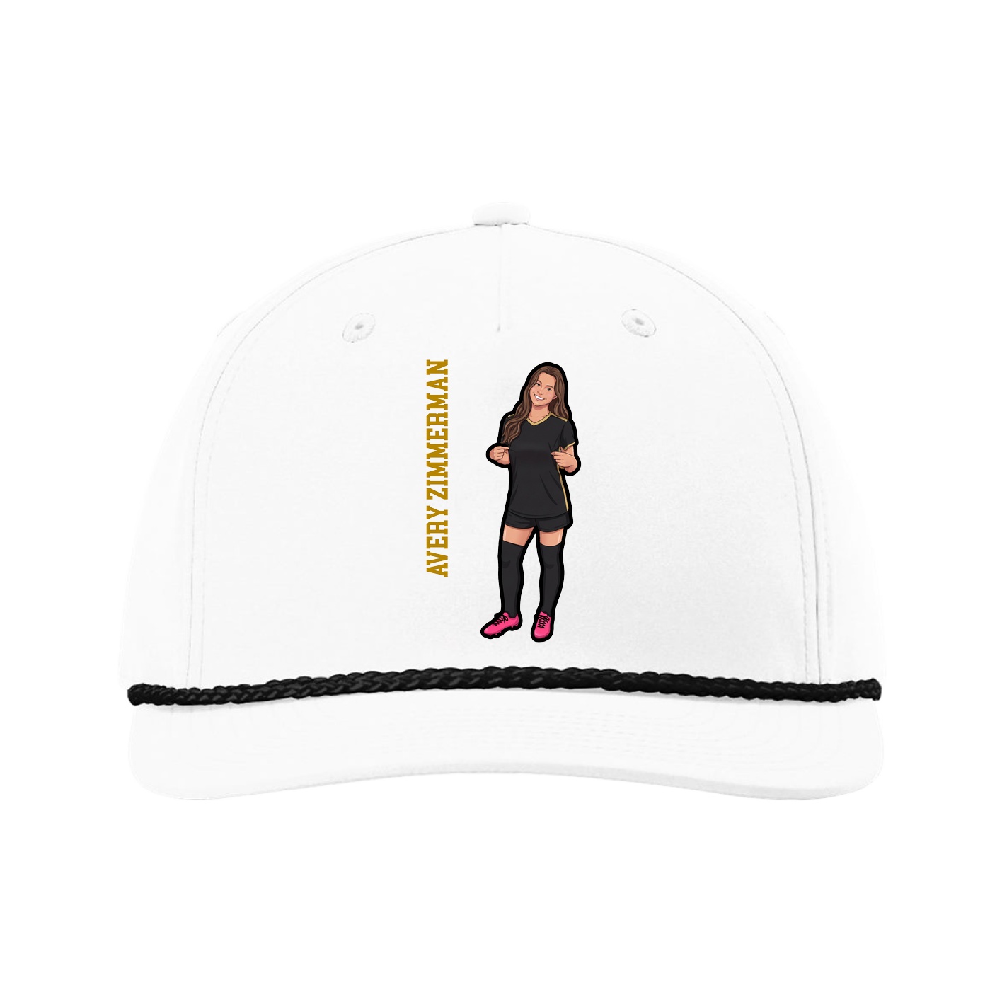Five-Panel Classic Rope Cap — Name Vertical in White
