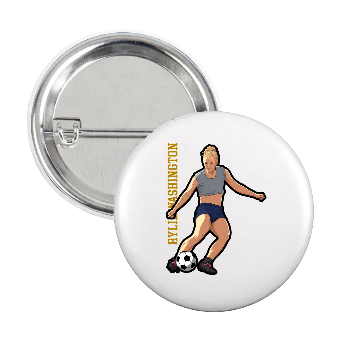 Game Day Button — Name Vertical in White