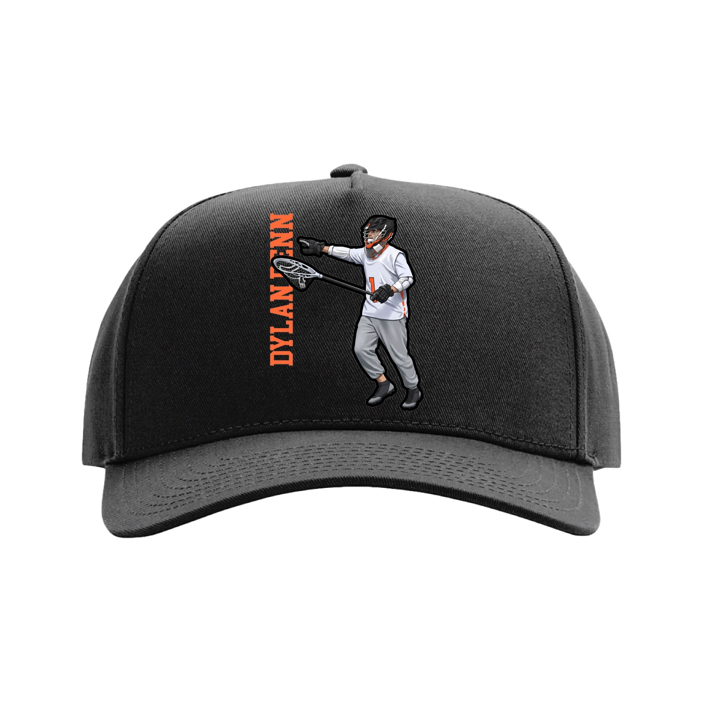 Full Fabric Five-Panel Champ Cap — Name Vertical in Black