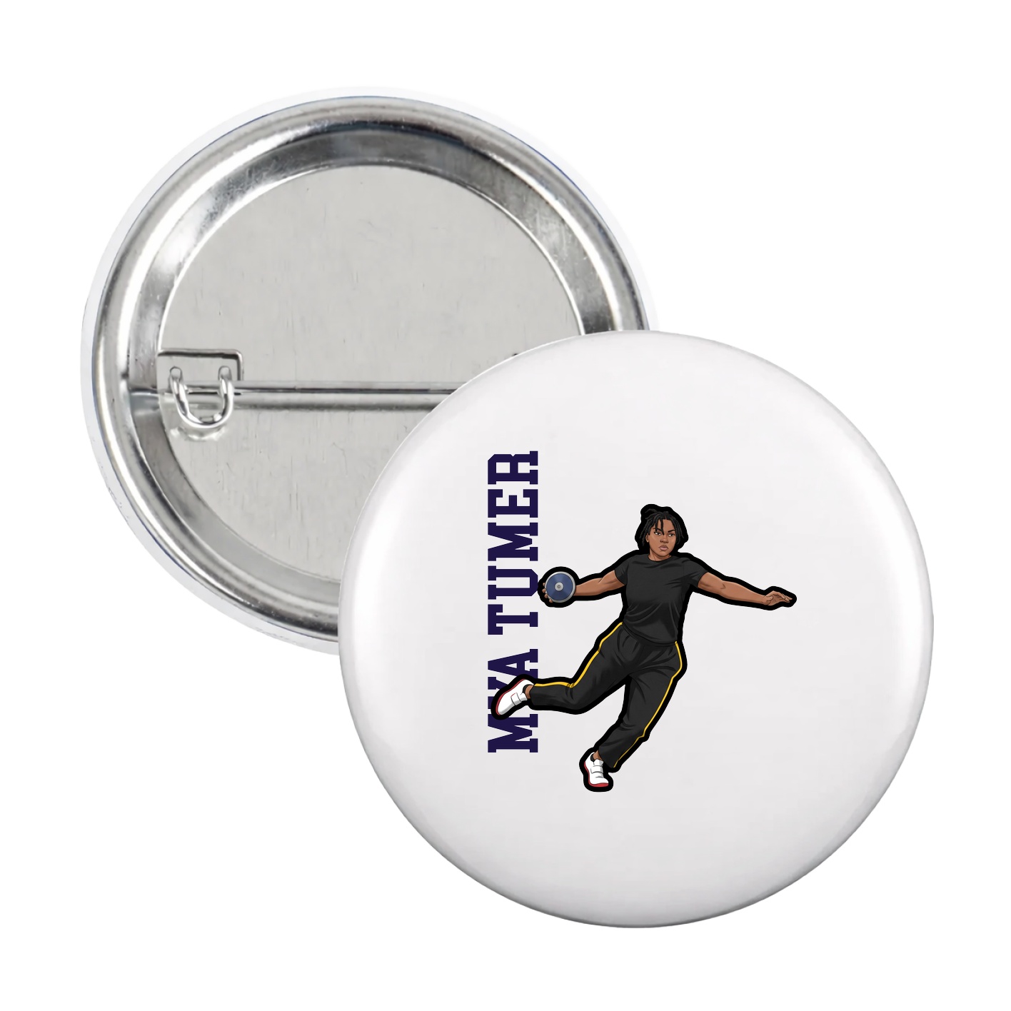 Game Day Button — Name Vertical in White