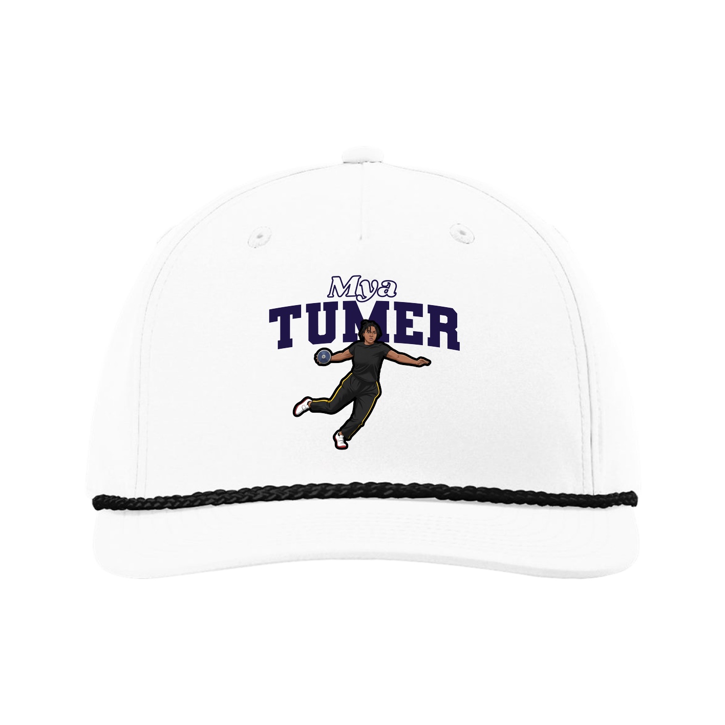 Five-Panel Classic Rope Cap — Name Arch in White