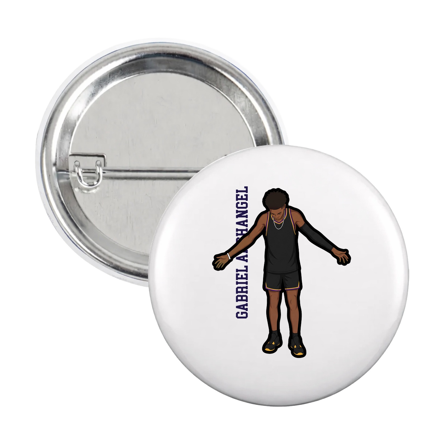 Game Day Button — Name Vertical in White
