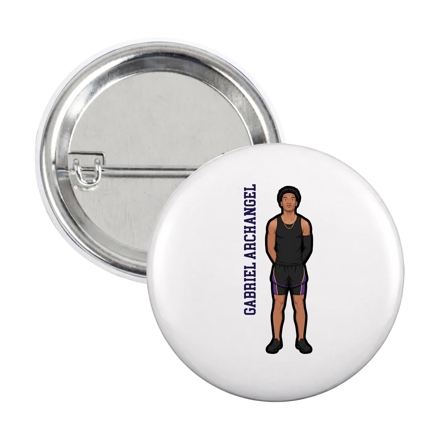 Game Day Button — Name Vertical in White