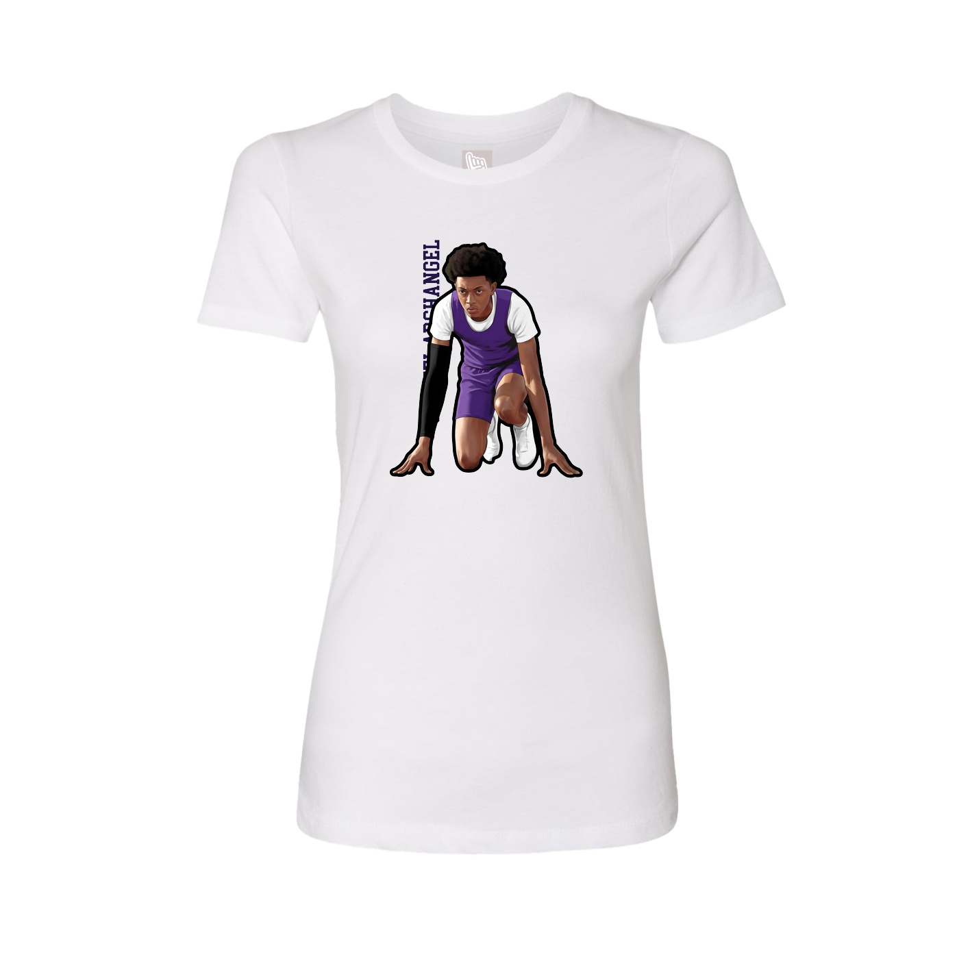 Fitted Women's Tee — Name Vertical in White