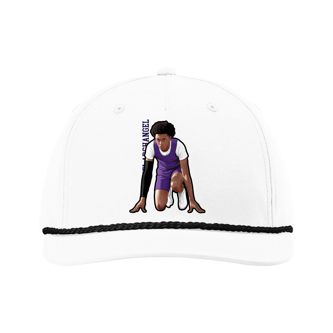 Five-Panel Classic Rope Cap — Name Vertical in White