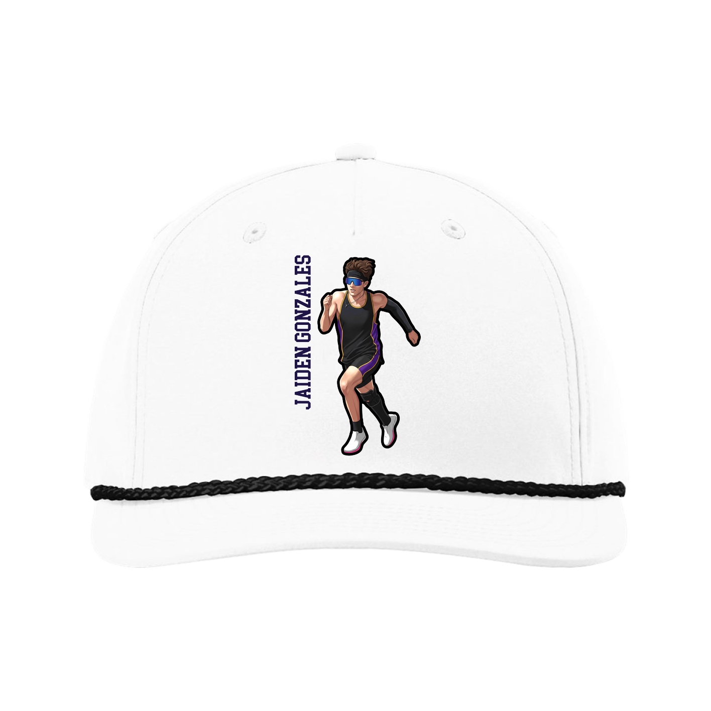 Five-Panel Classic Rope Cap — Name Vertical in White