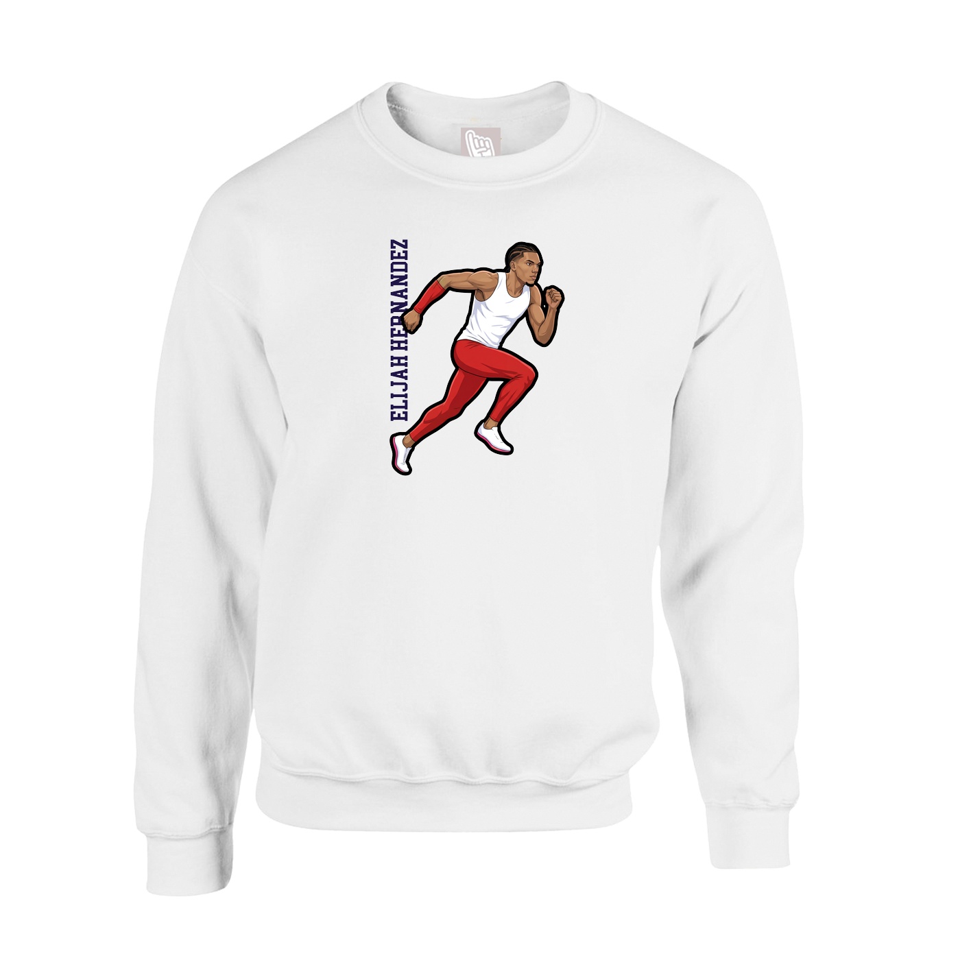 Fleece Crew — Name Vertical in White