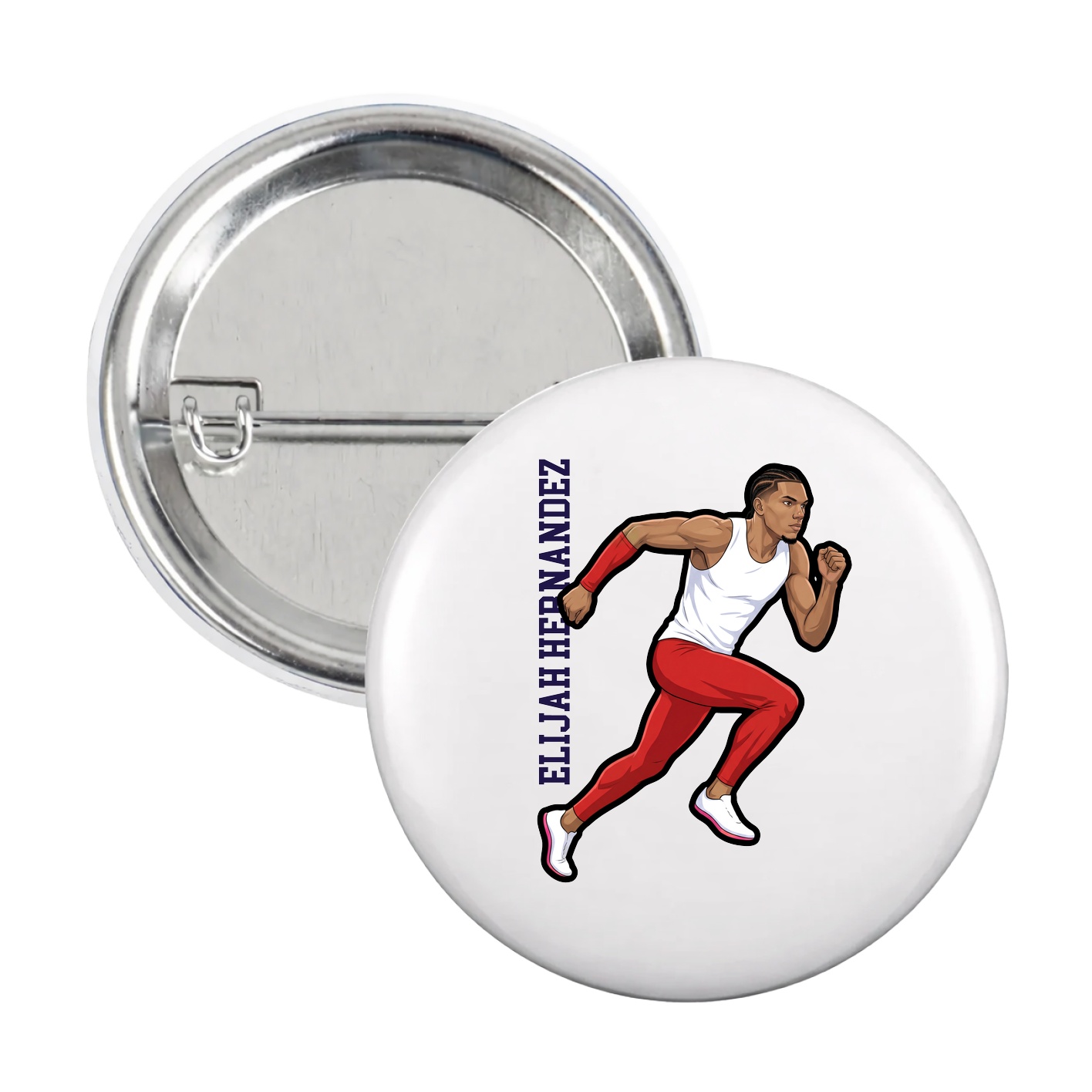 Game Day Button — Name Vertical in White