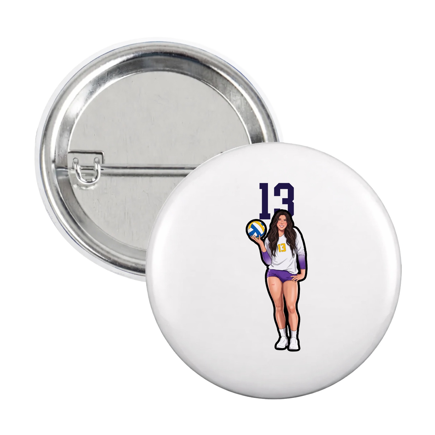 Game Day Button — Number Top in White