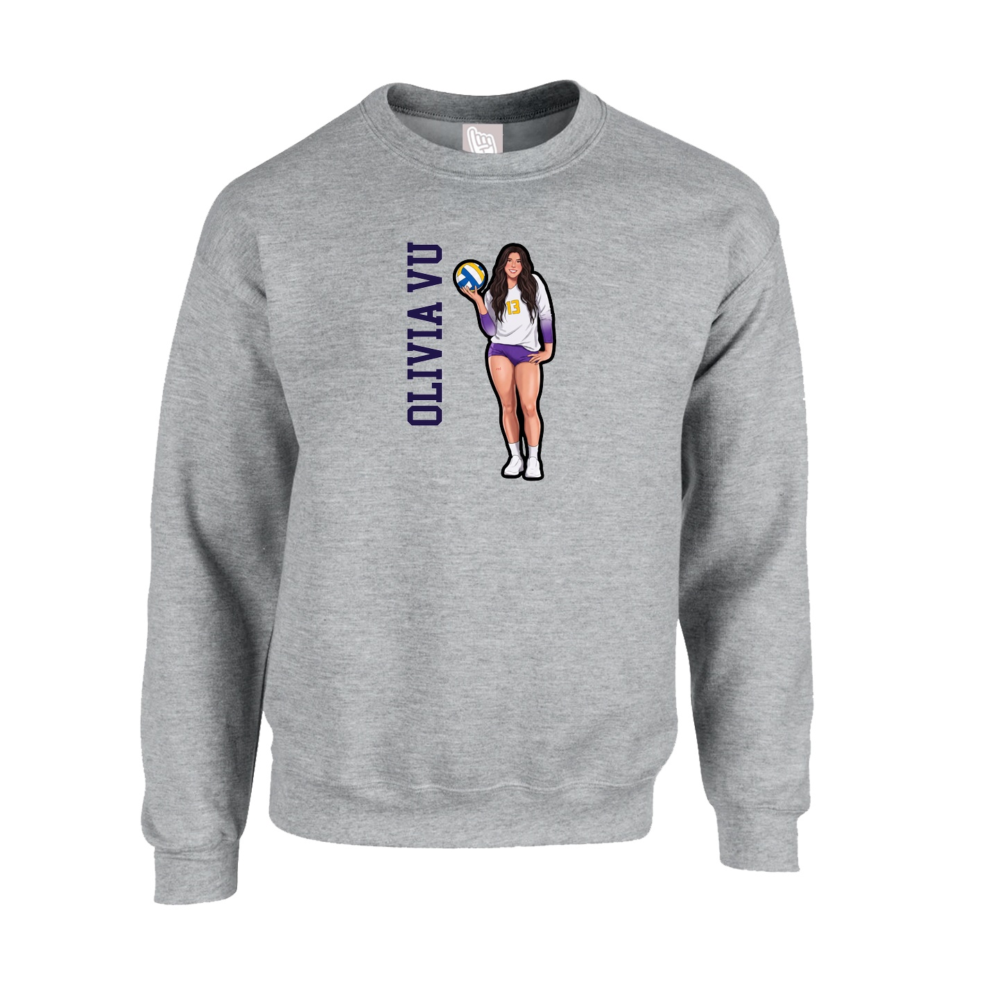 Fleece Crew — Name Vertical in Grey