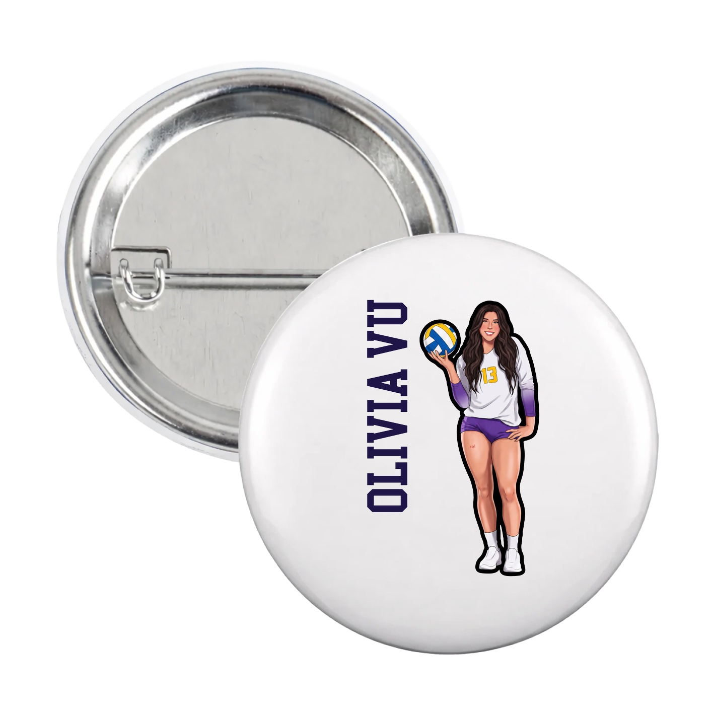 Game Day Button — Name Vertical in White