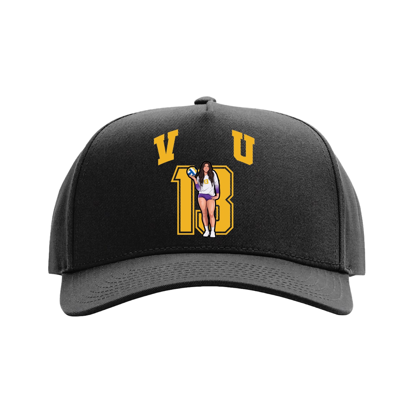Full Fabric Five-Panel Champ Cap — Number in Black