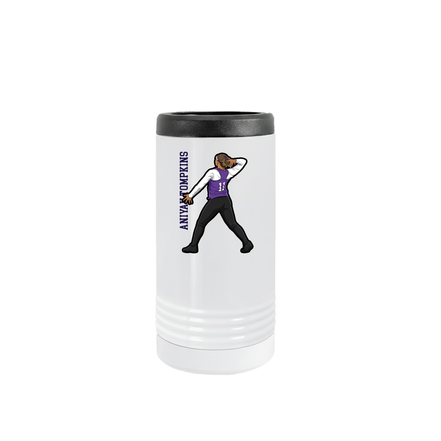 Slim Beverage Holder — Name Vertical in White