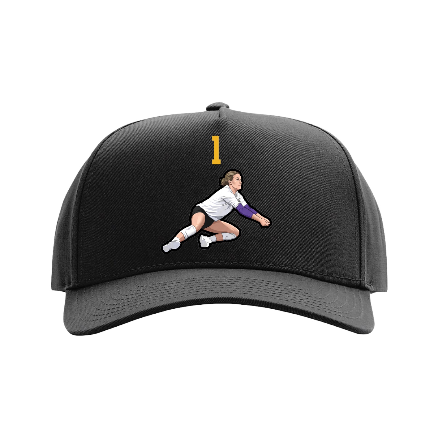 Full Fabric Five-Panel Champ Cap — Number Top in Black