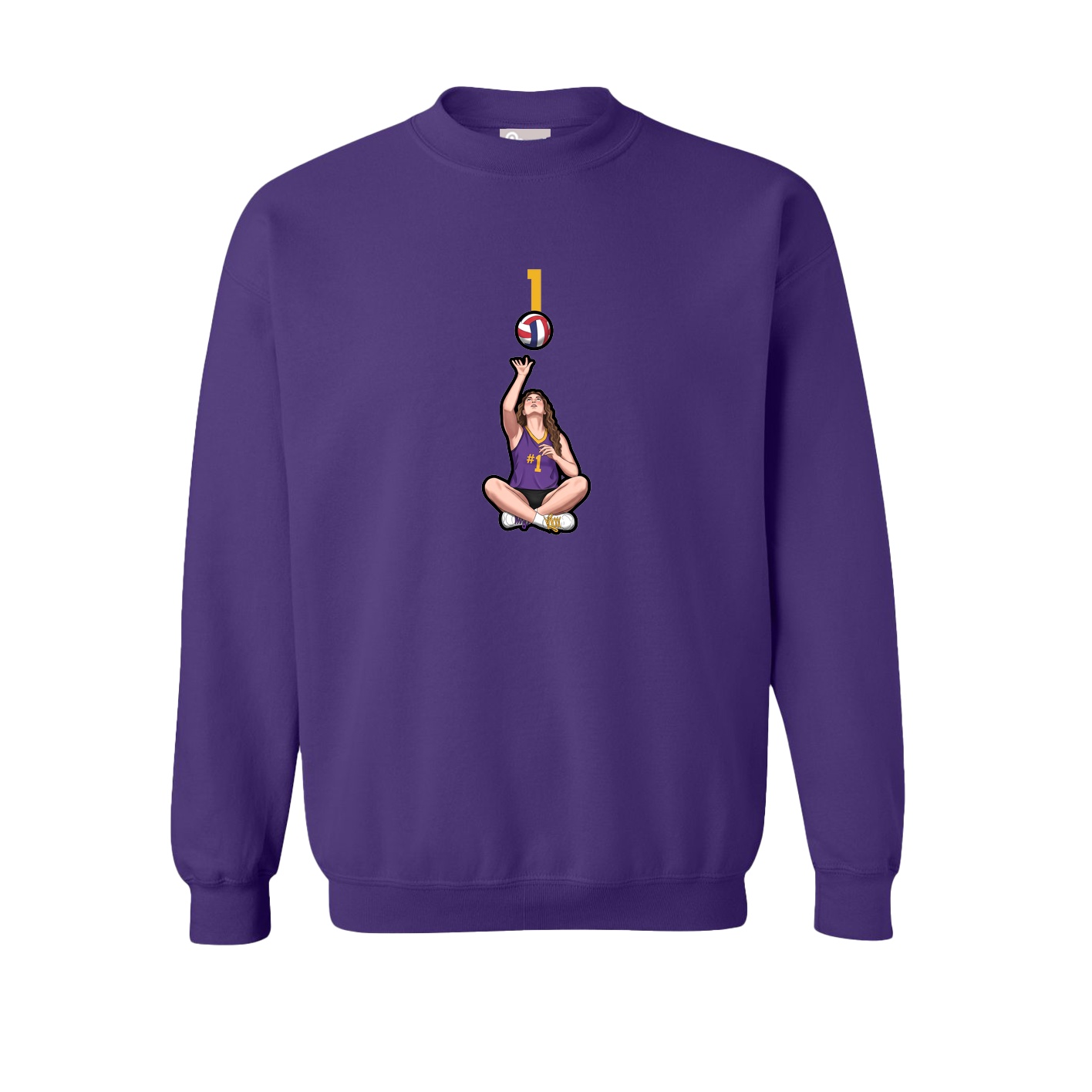 Fleece Crew — Number Top in Purple