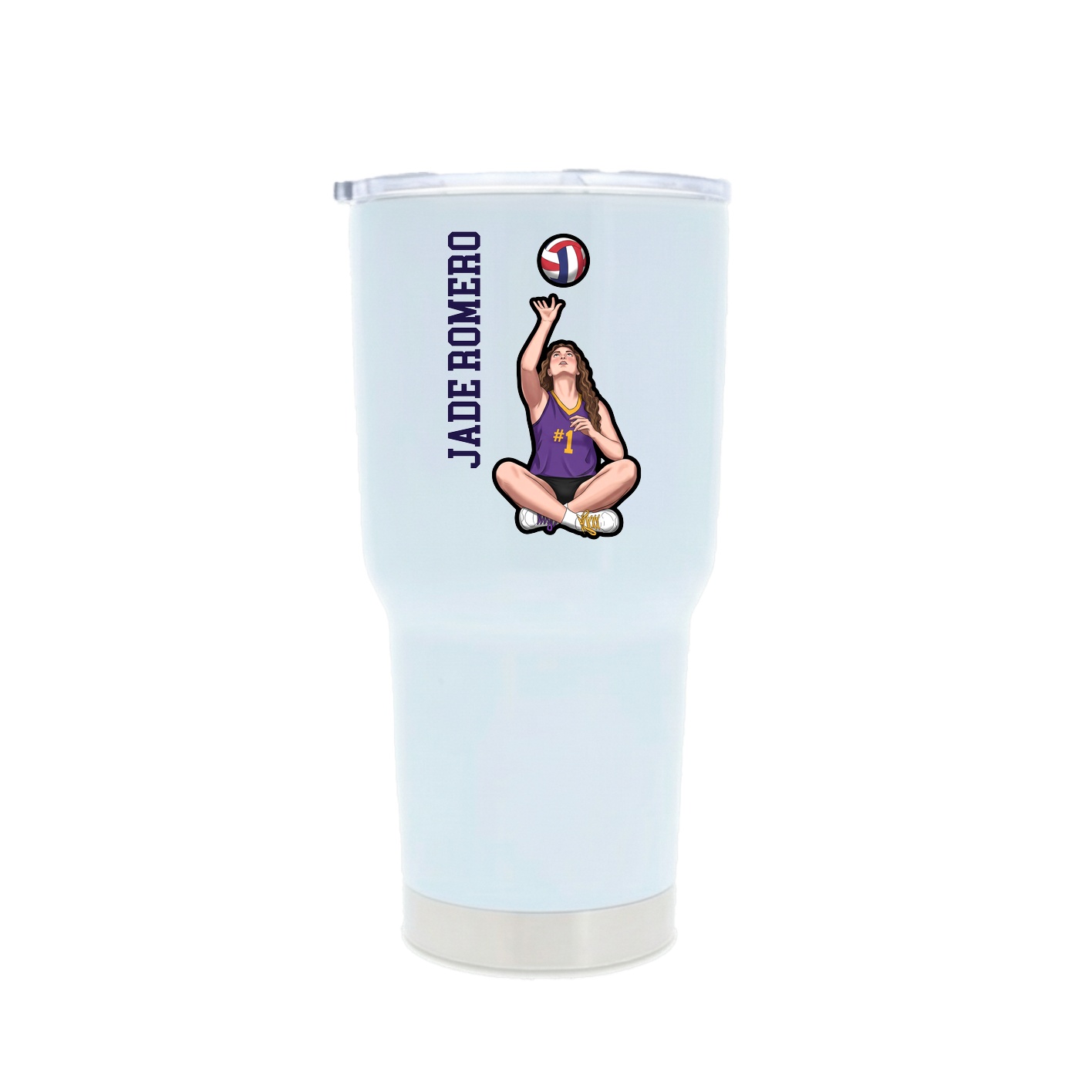 30oz Stainless Steel Tumbler — Name Vertical in White