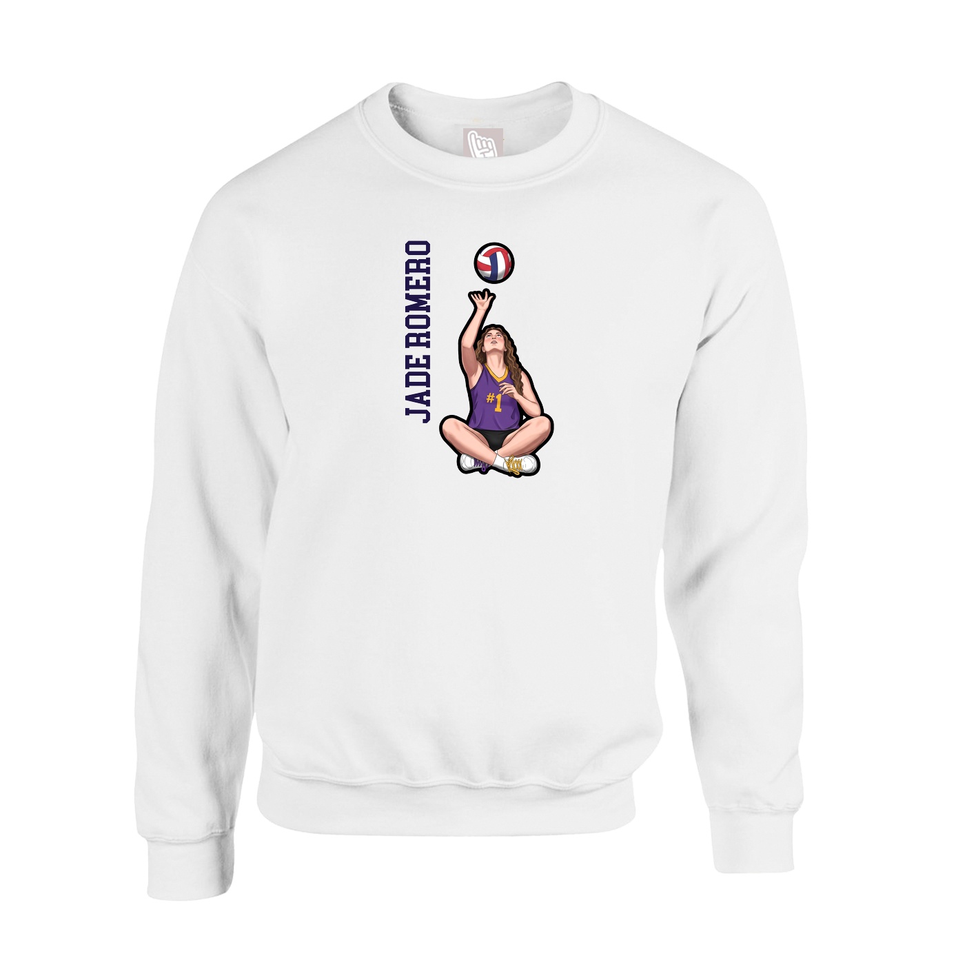 Fleece Crew — Name Vertical in White