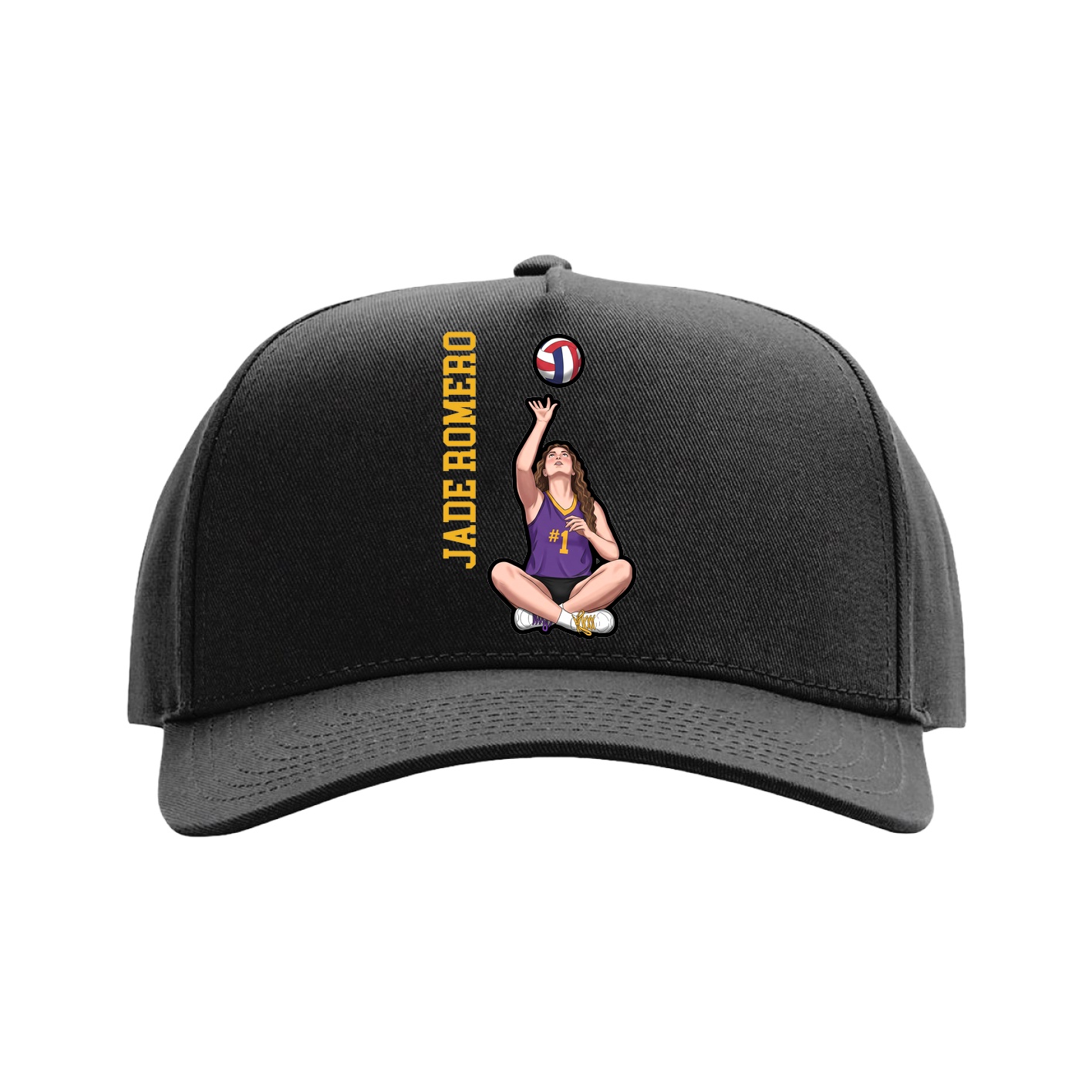 Full Fabric Five-Panel Champ Cap — Name Vertical in Black