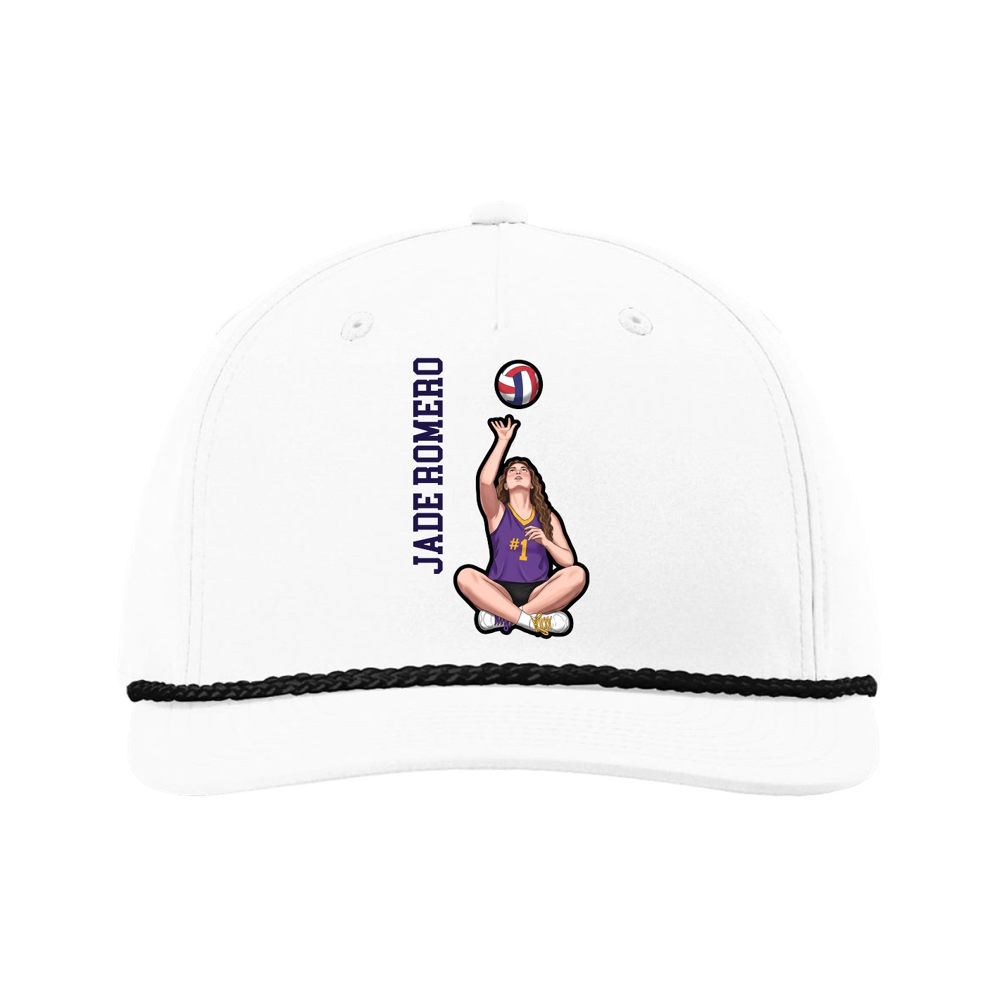 Five-Panel Classic Rope Cap — Name Vertical in White