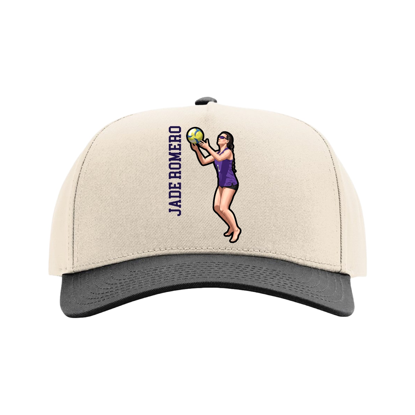 Full Fabric Five-Panel Champ Cap — Name Vertical in Cream/Black