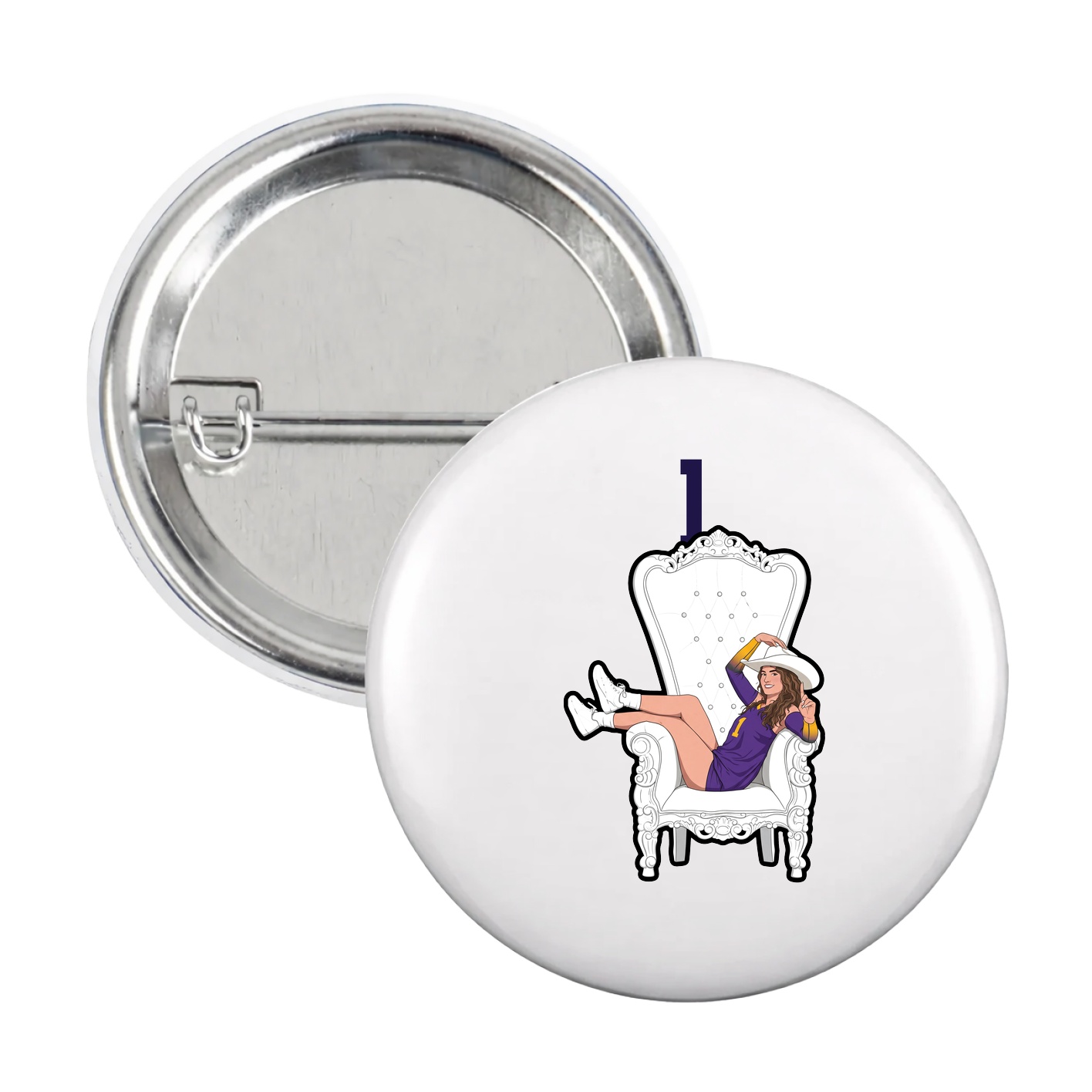 Game Day Button — Number Top in White