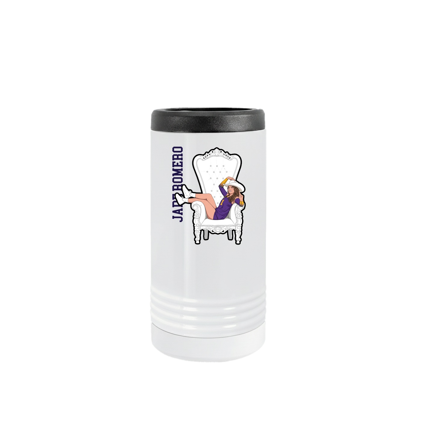 Slim Beverage Holder — Name Vertical in White