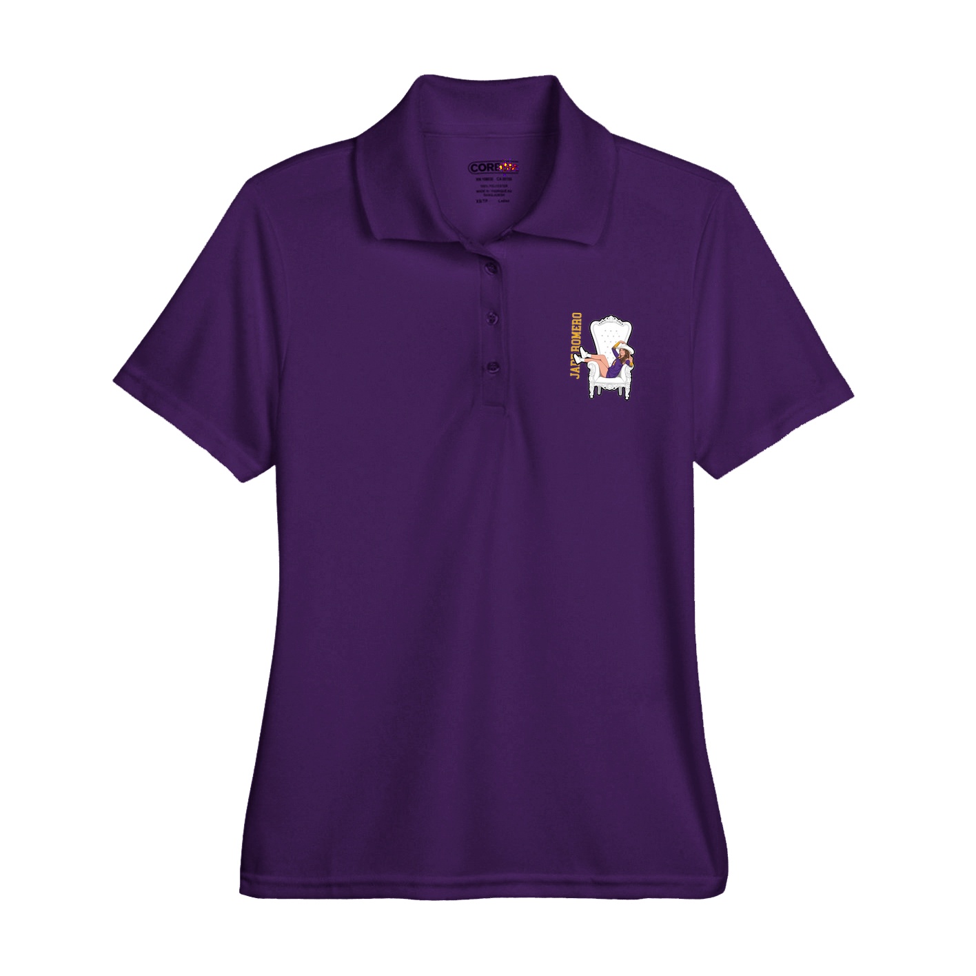 Womens Performance Polo — Name Vertical in Purple