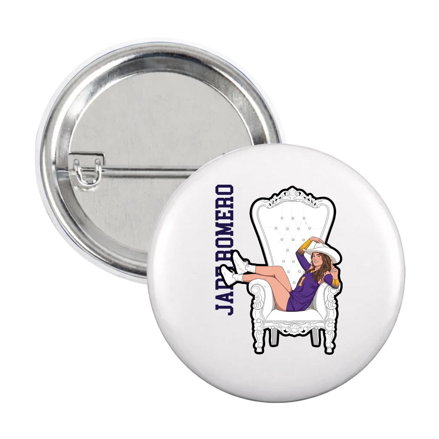 Game Day Button — Name Vertical in White