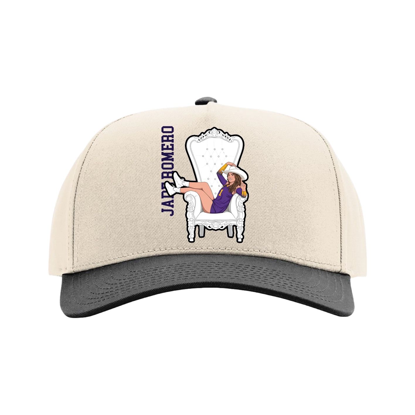 Full Fabric Five-Panel Champ Cap — Name Vertical in Cream/Black