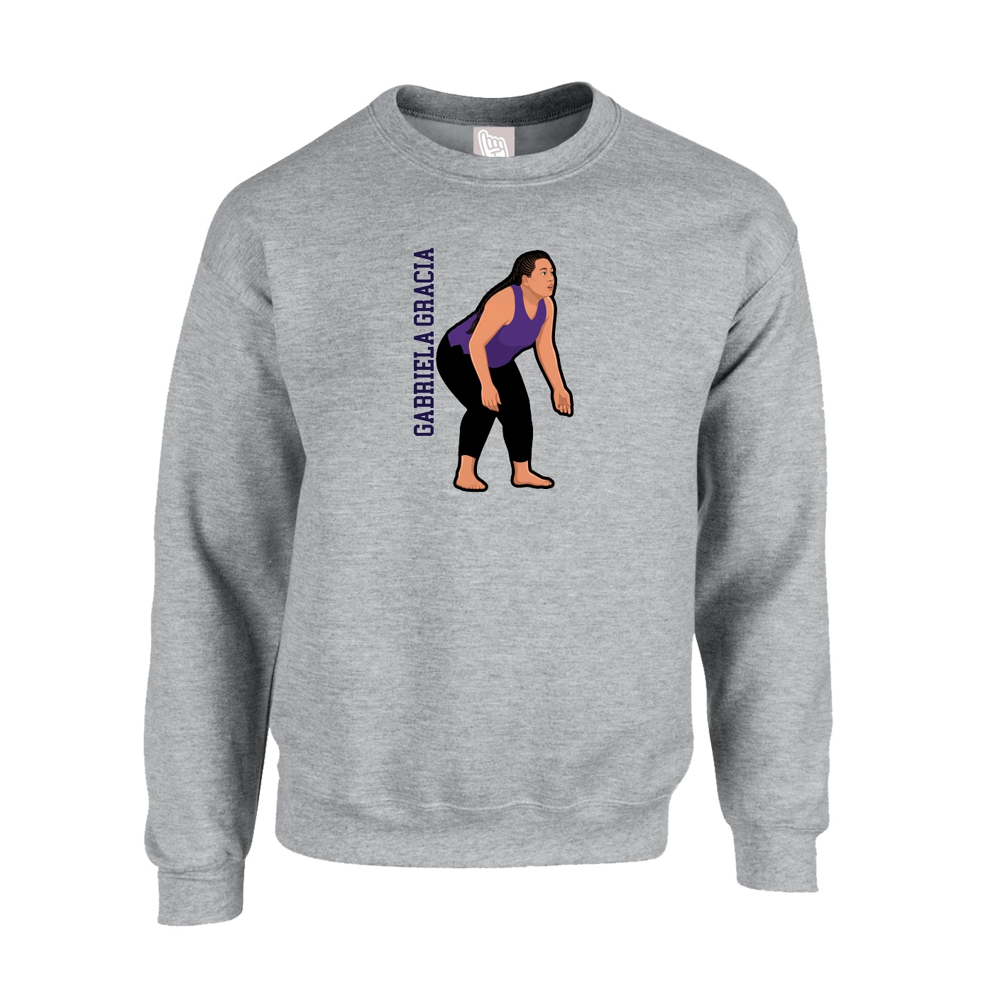 Fleece Crew — Name Vertical in Grey
