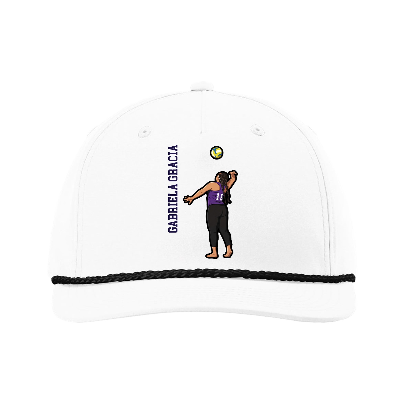 Five-Panel Classic Rope Cap — Name Vertical in White