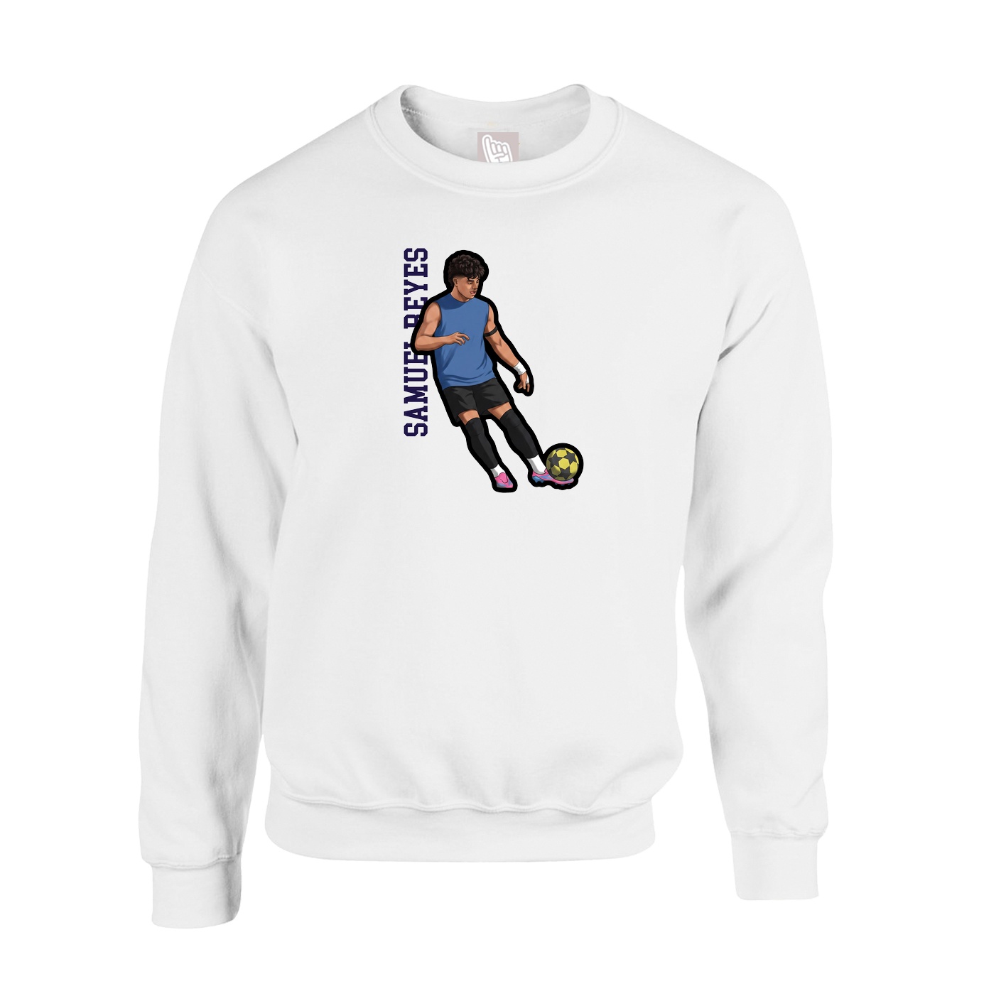 Fleece Crew — Name Vertical in White