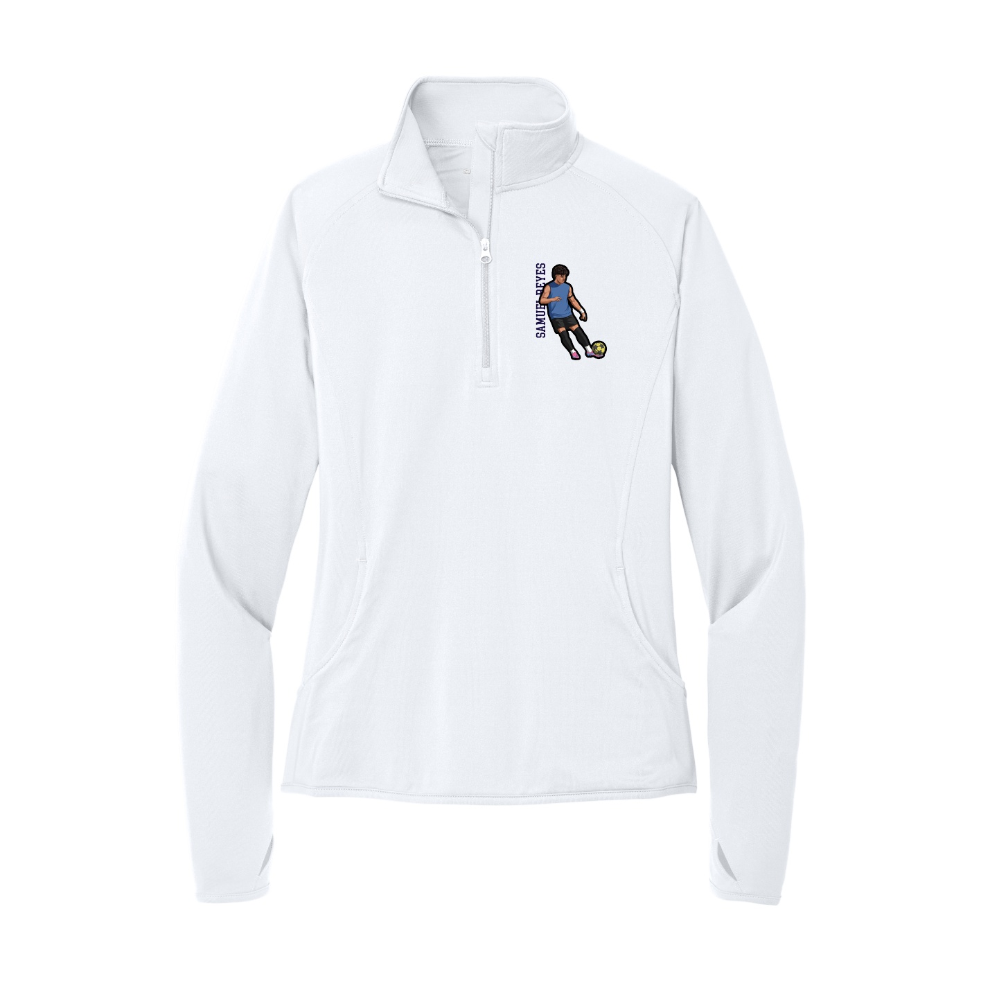 Women's Q-Zip Pullover — Name Vertical in White