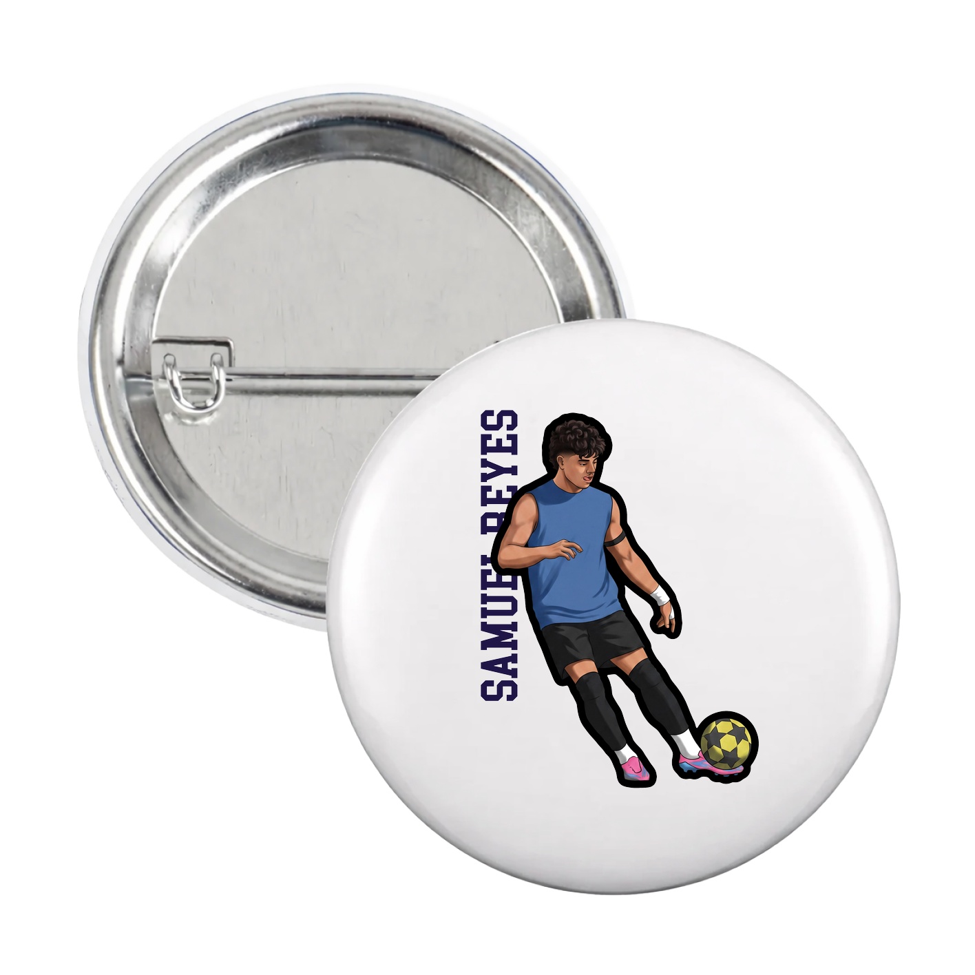 Game Day Button — Name Vertical in White