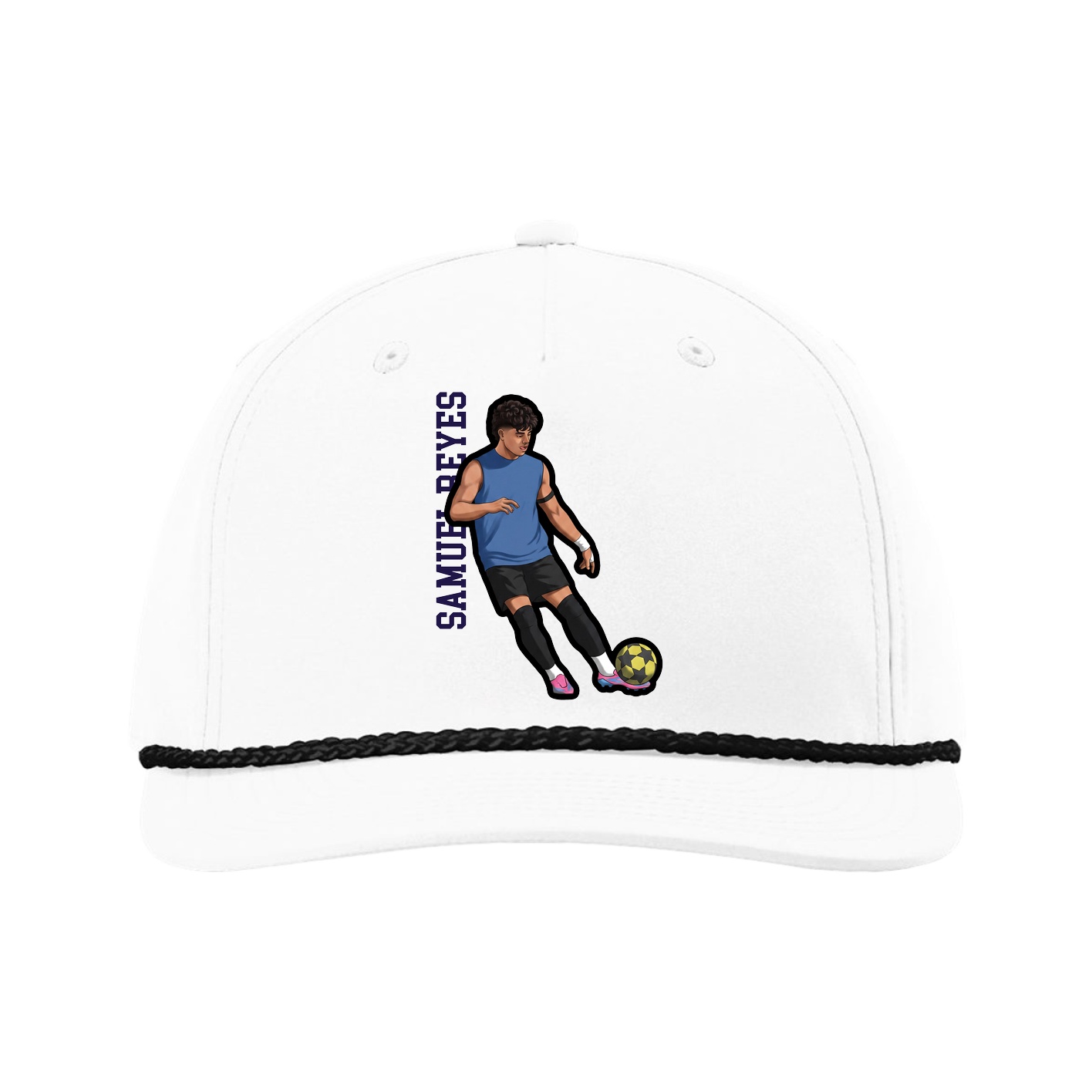 Five-Panel Classic Rope Cap — Name Vertical in White