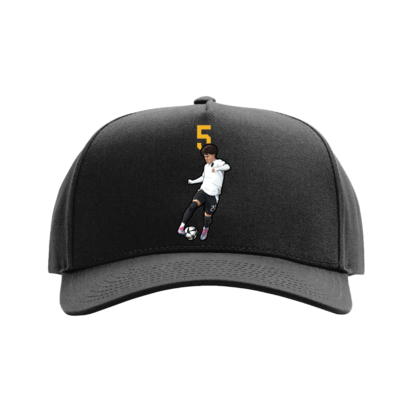 Full Fabric Five-Panel Champ Cap — Number Top in Black