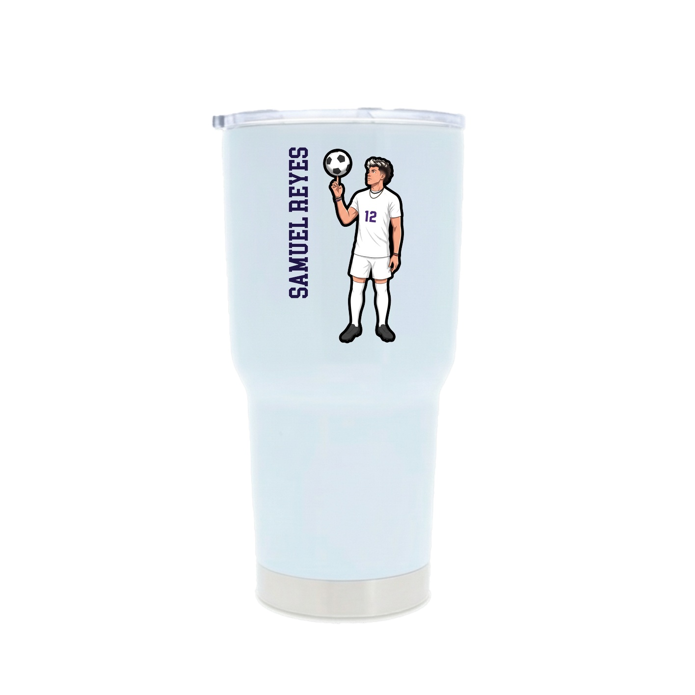 30oz Stainless Steel Tumbler — Name Vertical in White
