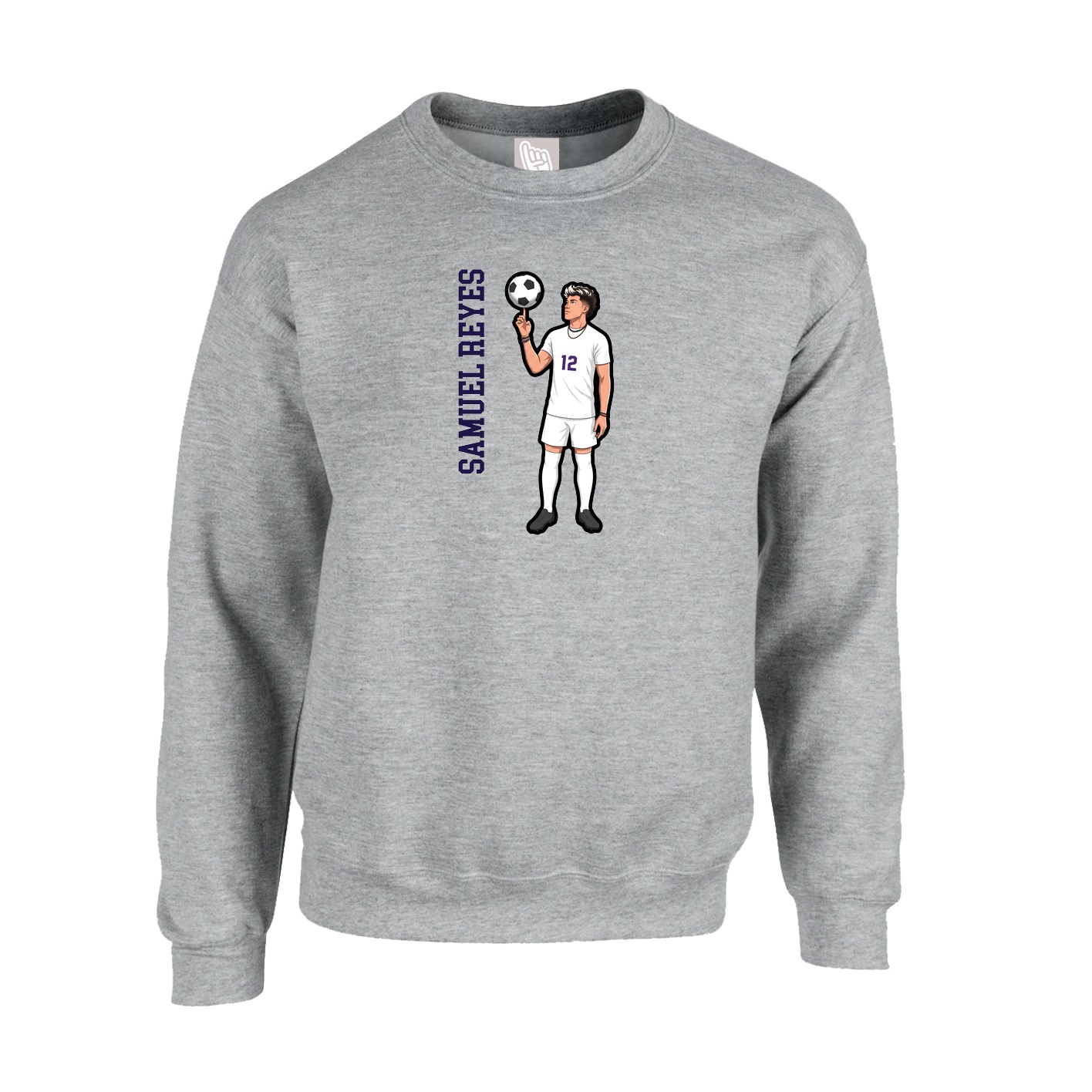 Fleece Crew — Name Vertical in Grey