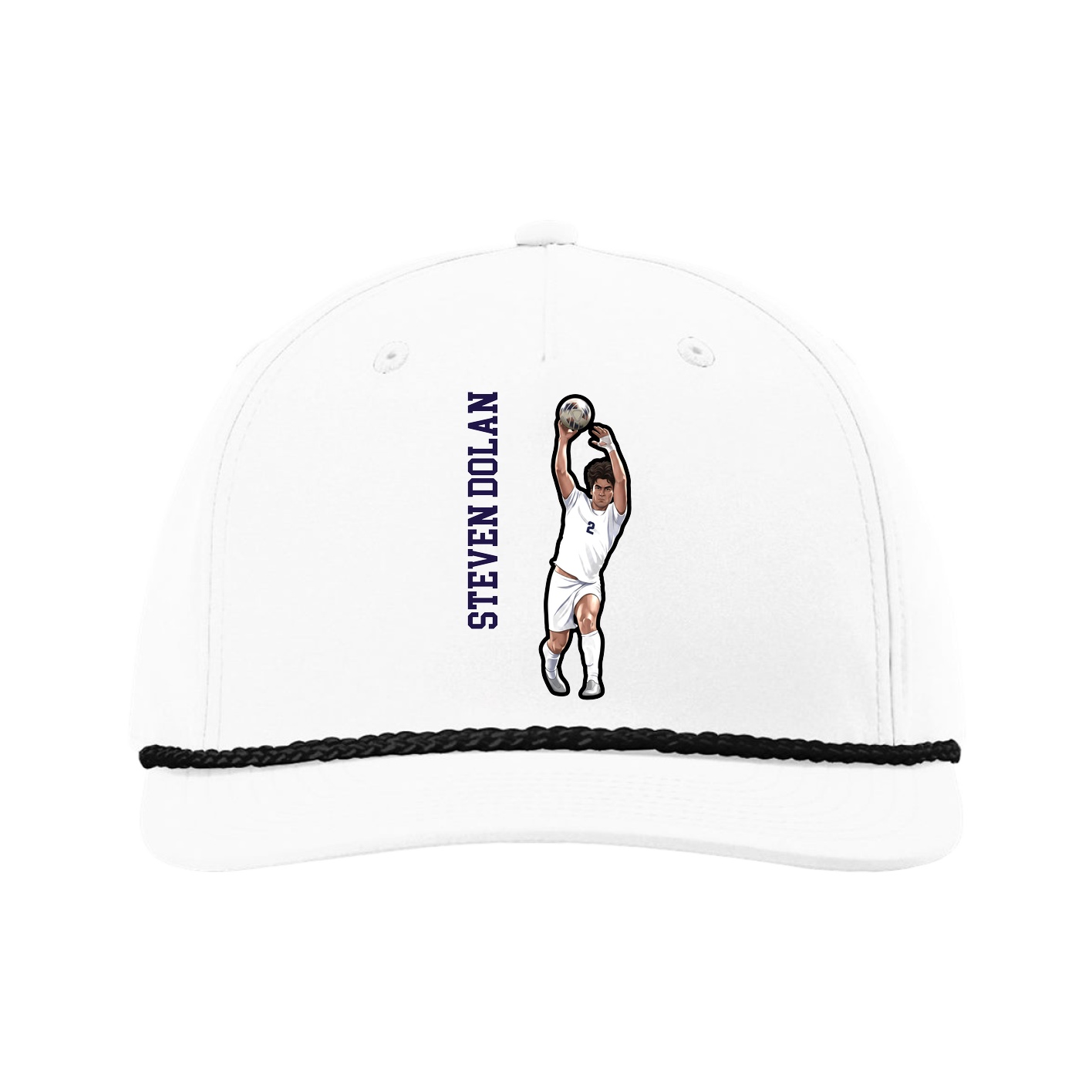 Five-Panel Classic Rope Cap — Name Vertical in White