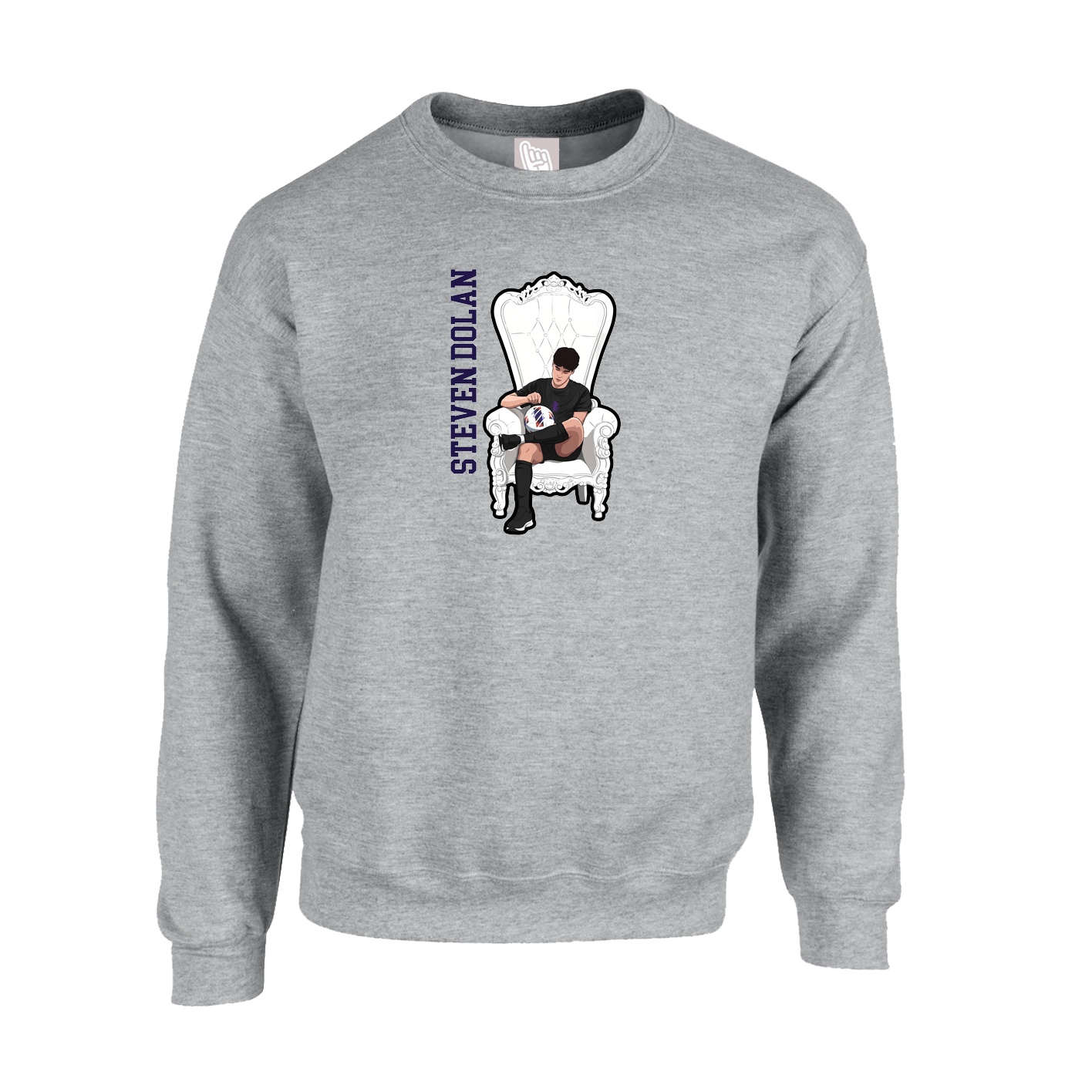 Fleece Crew — Name Vertical in Grey