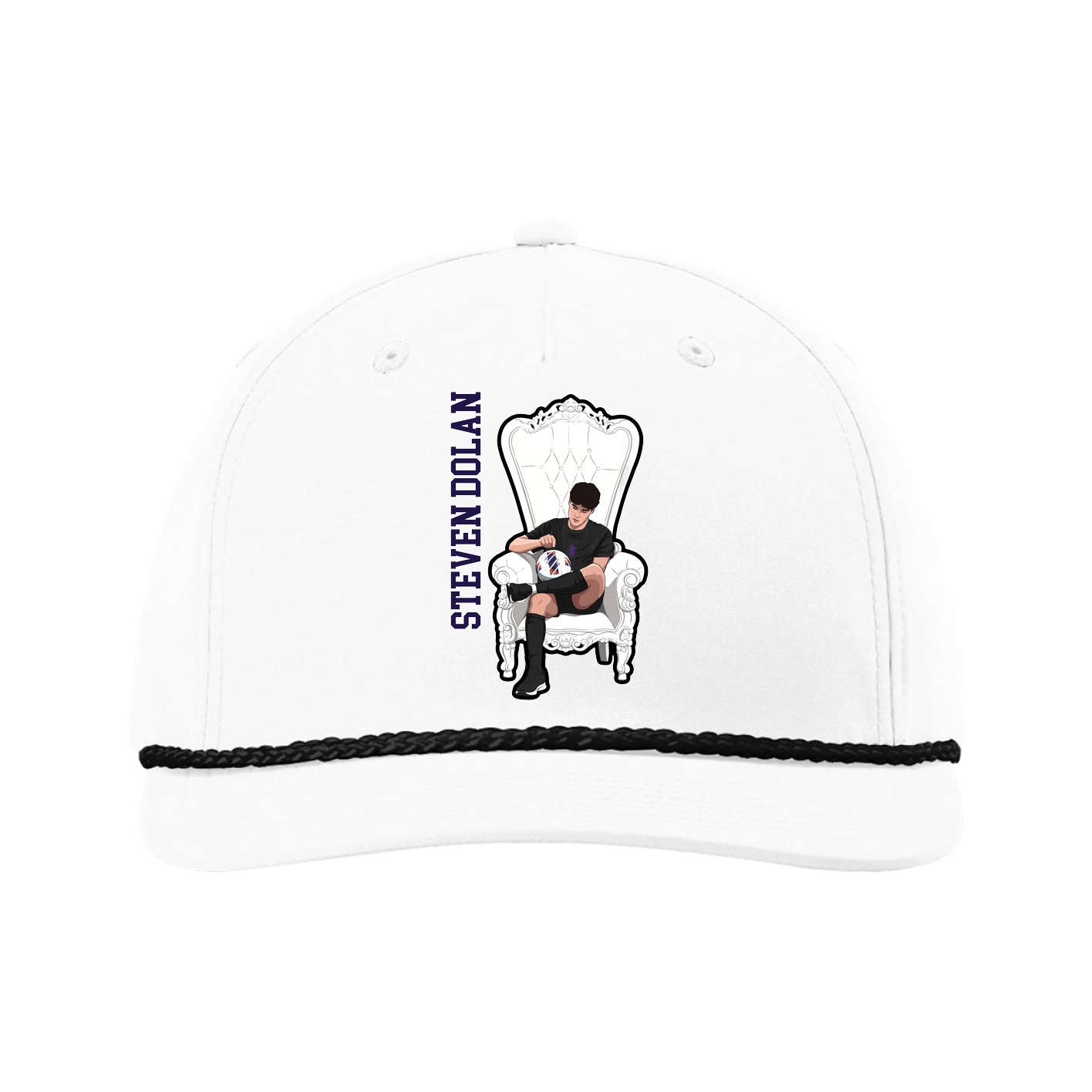 Five-Panel Classic Rope Cap — Name Vertical in White