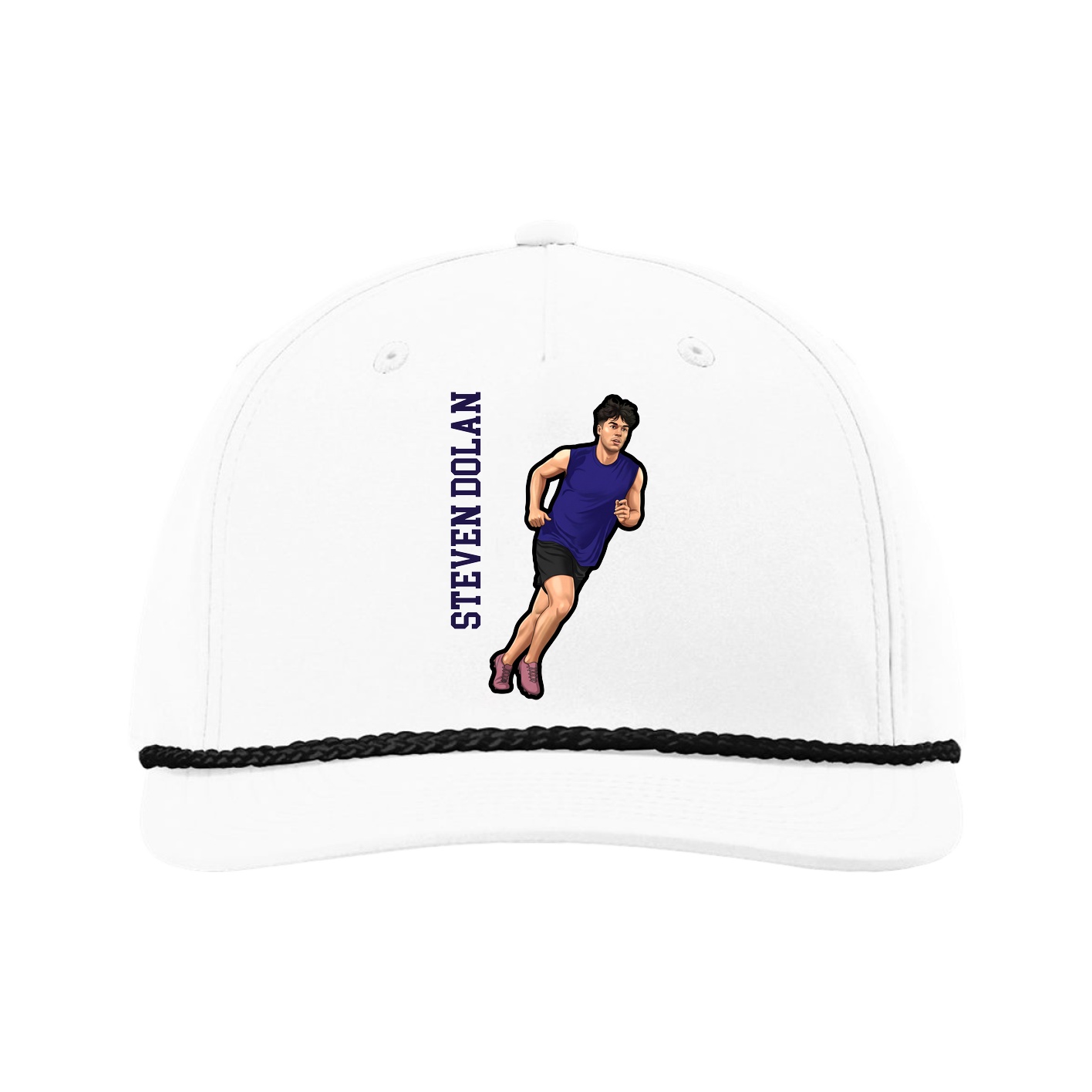 Five-Panel Classic Rope Cap — Name Vertical in White